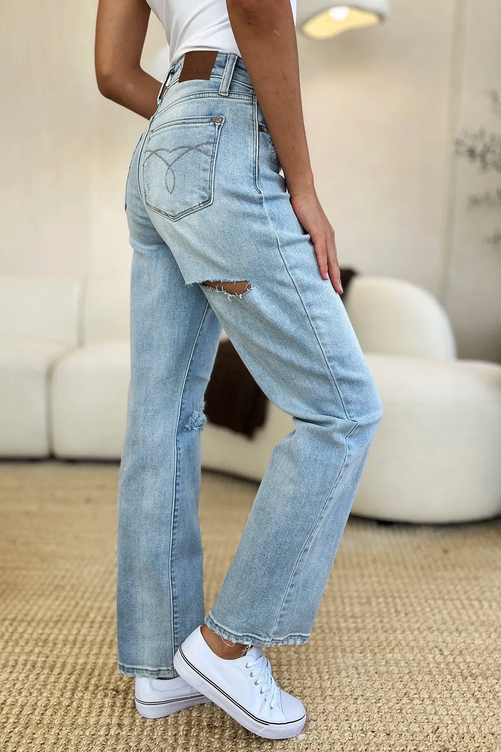 Judy Blue Full Size High Waist Distressed Straight Jeans - PBNJ FASHIONS