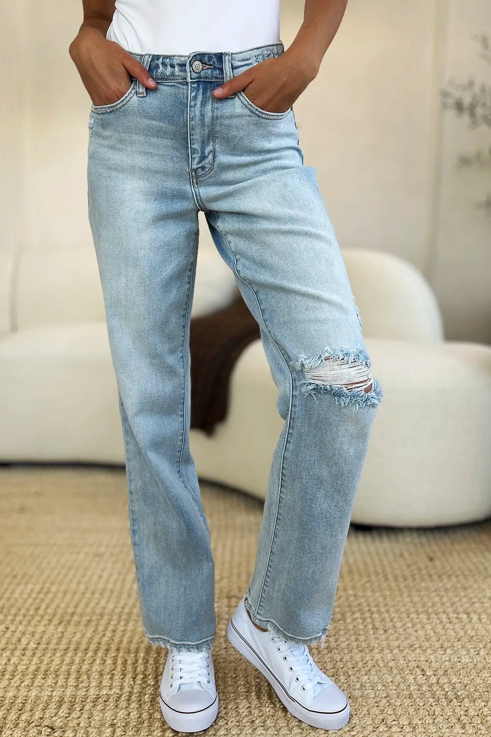 Judy Blue Full Size High Waist Distressed Straight Jeans - PBNJ FASHIONS