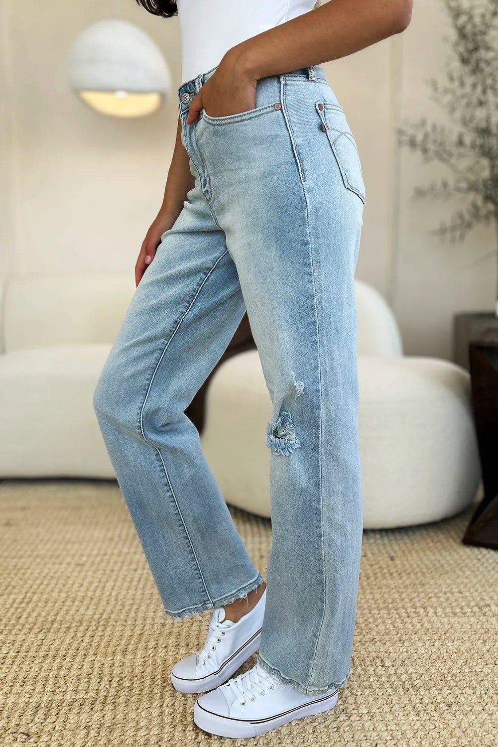 Judy Blue Full Size High Waist Distressed Straight Jeans - PBNJ FASHIONS
