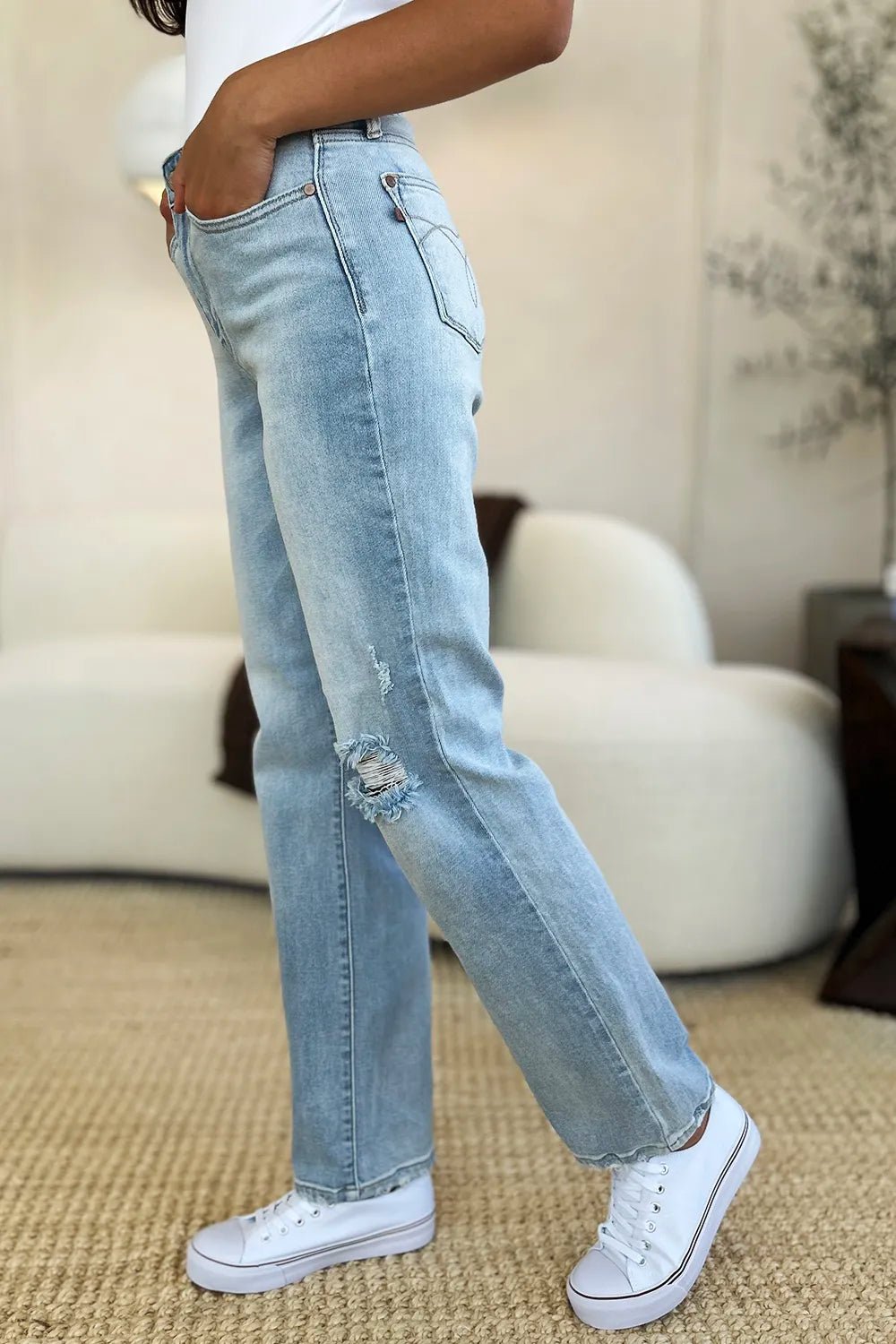 Judy Blue Full Size High Waist Distressed Straight Jeans - PBNJ FASHIONS
