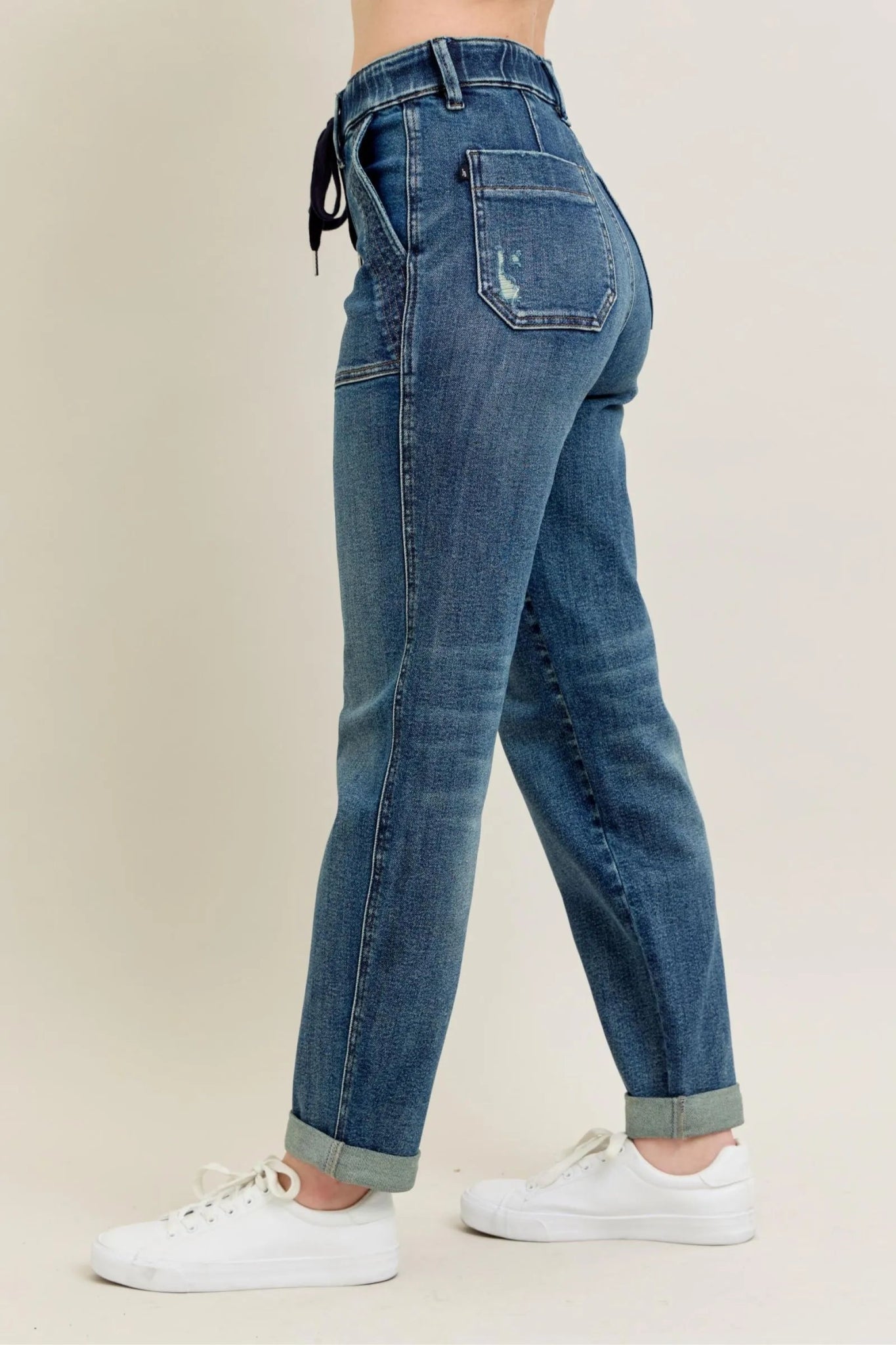 Judy Blue Full Size HW Vintage Wash Jeans w/ Drawstring Plus Size - PBNJ FASHIONS