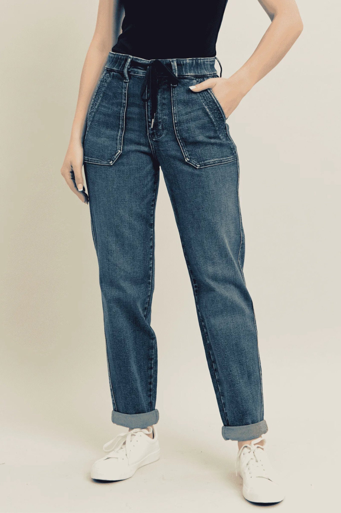Judy Blue Full Size HW Vintage Wash Jeans w/ Drawstring Plus Size - PBNJ FASHIONS