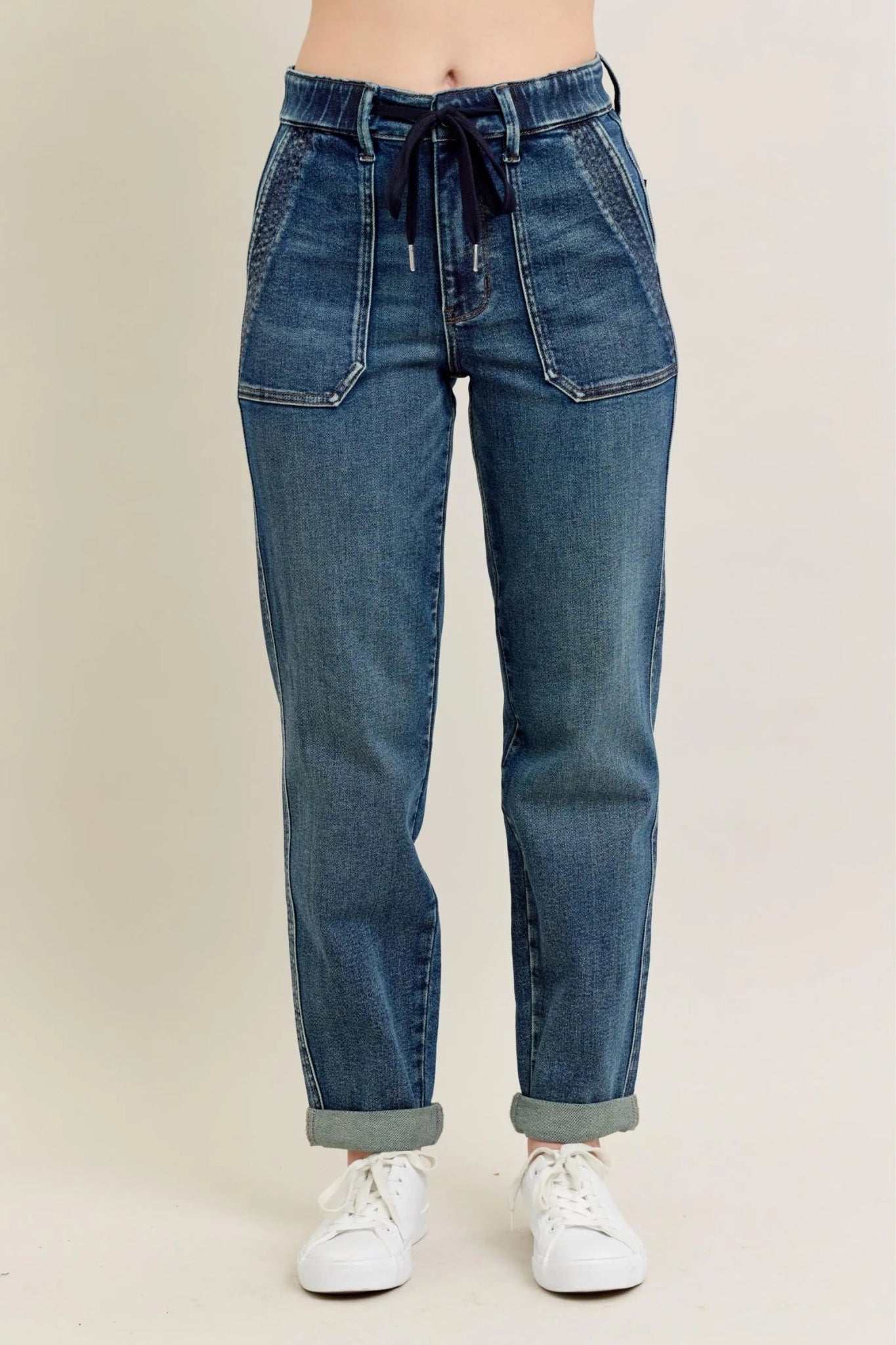 Judy Blue Full Size HW Vintage Wash Jeans w/ Drawstring Plus Size - PBNJ FASHIONS
