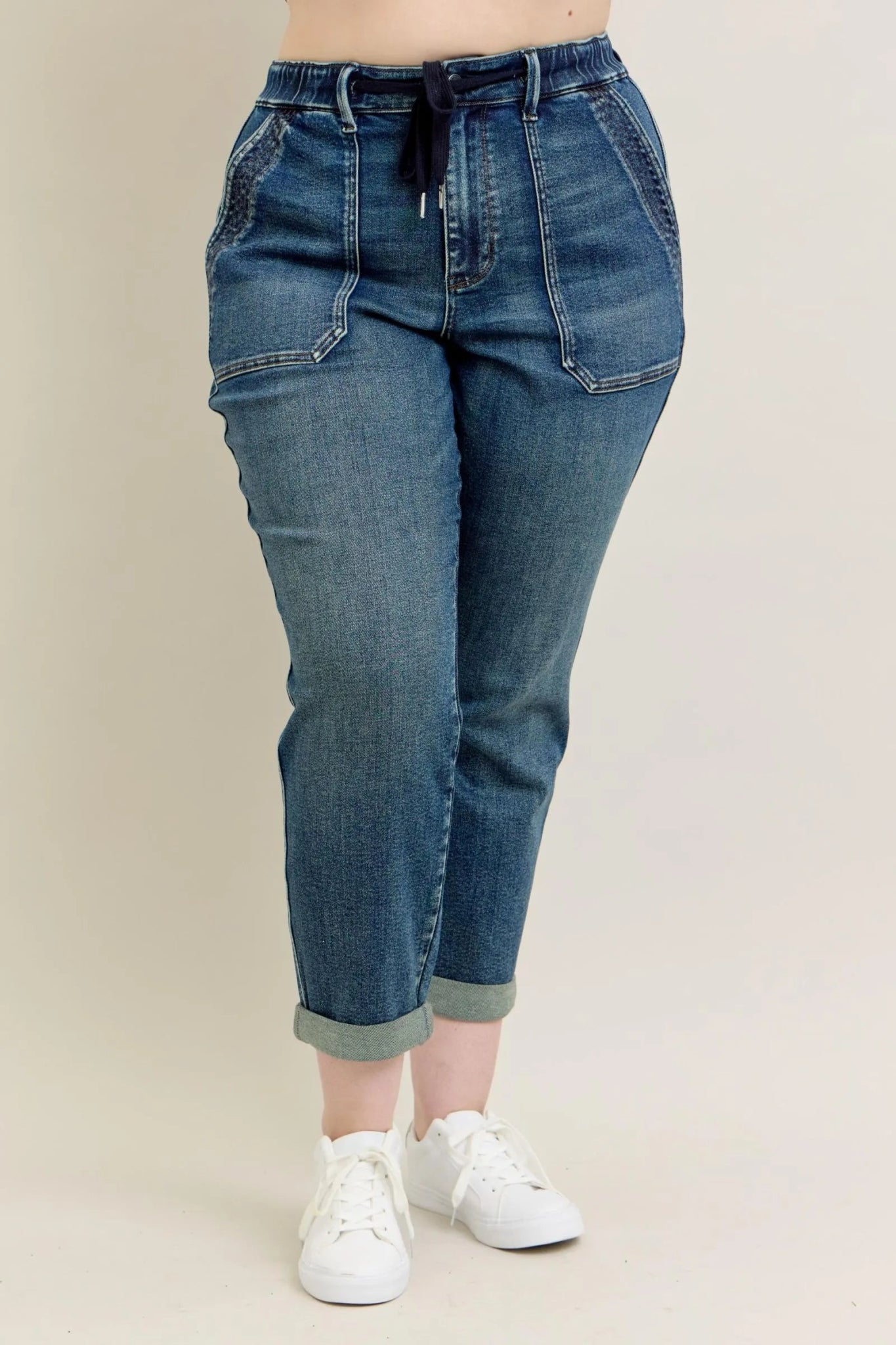 Judy Blue Full Size HW Vintage Wash Jeans w/ Drawstring Plus Size - PBNJ FASHIONS