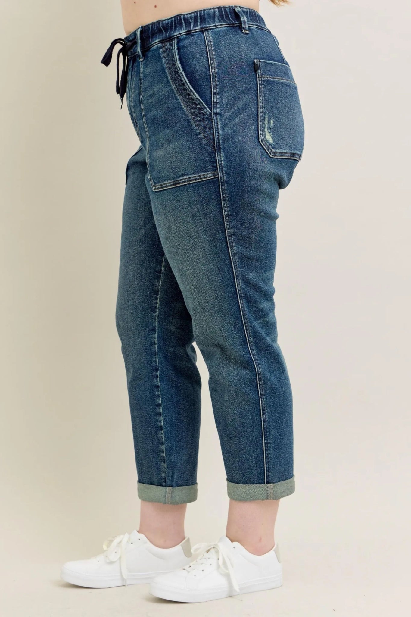 Judy Blue Full Size HW Vintage Wash Jeans w/ Drawstring Plus Size - PBNJ FASHIONS