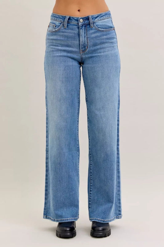 Judy Blue Mid Rise Retro Wide Leg Jeans - PBNJ FASHIONS
