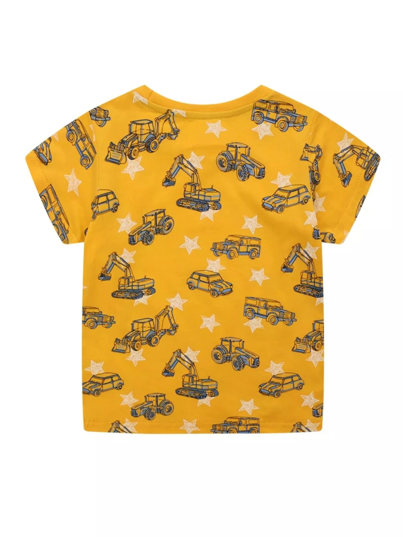 Kids Construction Vehicles Print Tee | Vibrant Illustrations | Soft Cotton | Imaginative Play - Mustard-2T- - PBNJ FASHIONS