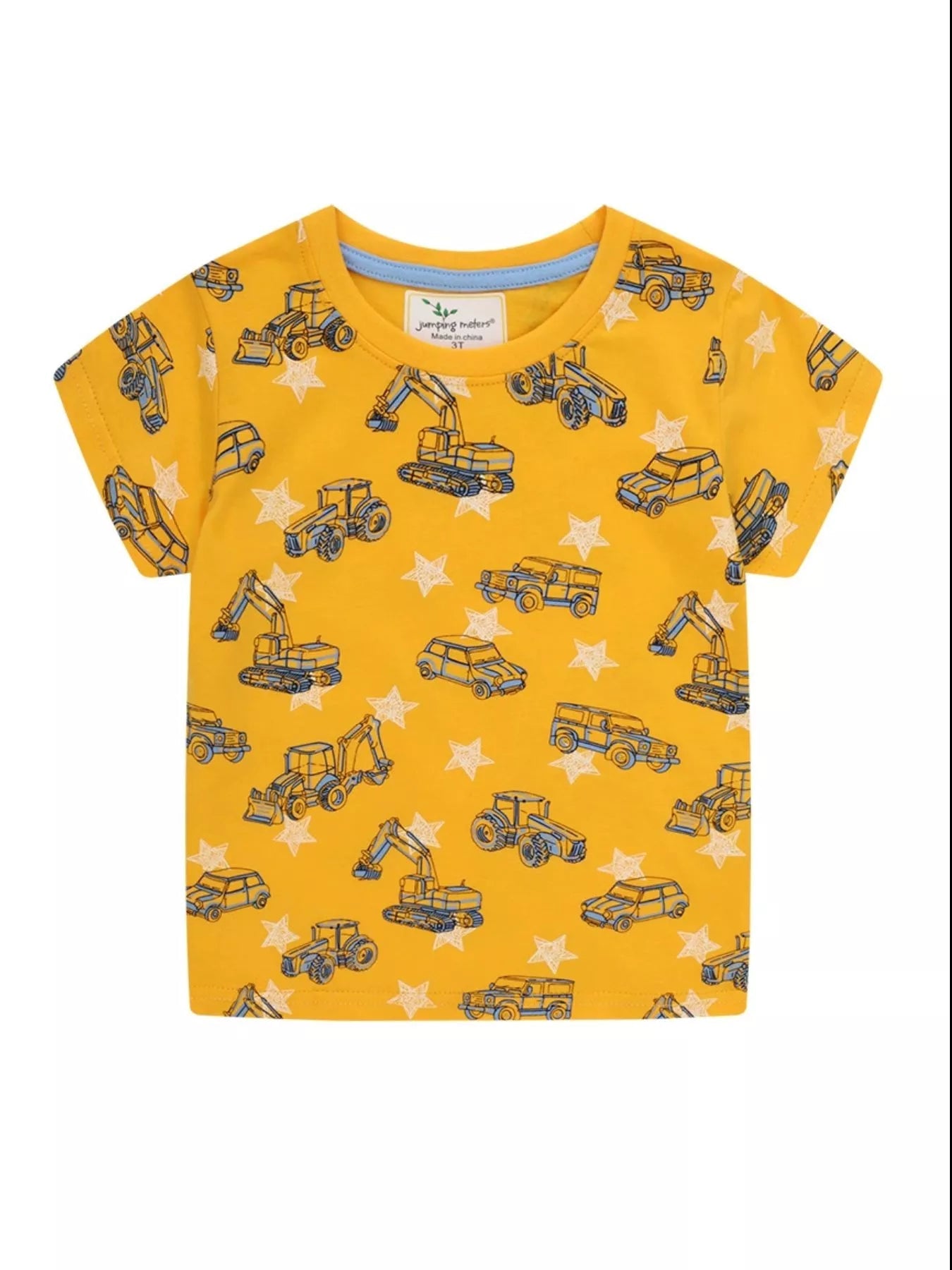 Kids Construction Vehicles Print Tee | Vibrant Illustrations | Soft Cotton | Imaginative Play - Mustard-2T- - PBNJ FASHIONS