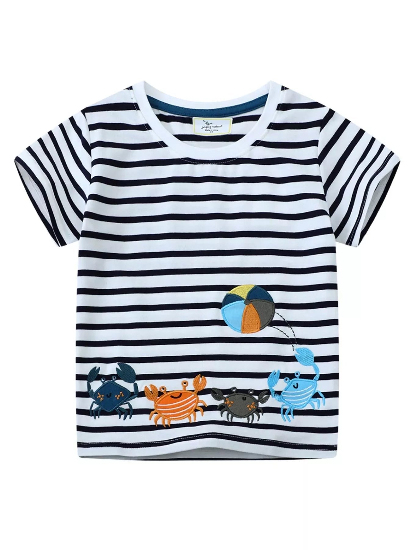 Kids' Crab Design Striped Cotton T-Shirt | Comfortable & Stylish - Black-2T- - PBNJ FASHIONS