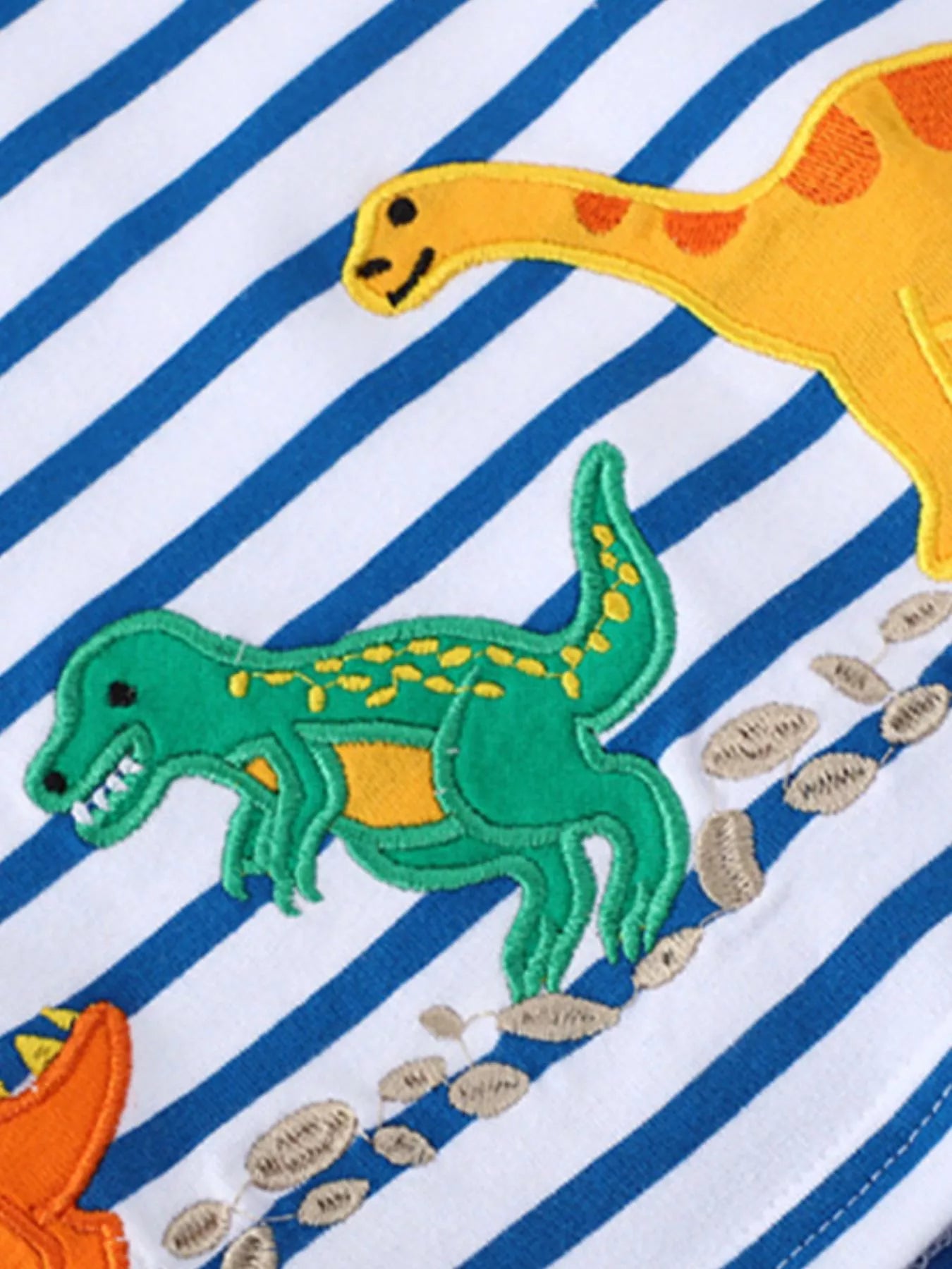 Kids' Dino Striped Tee | Premium Cotton | Stylish Design - Peacock Blue-2T- - PBNJ FASHIONS