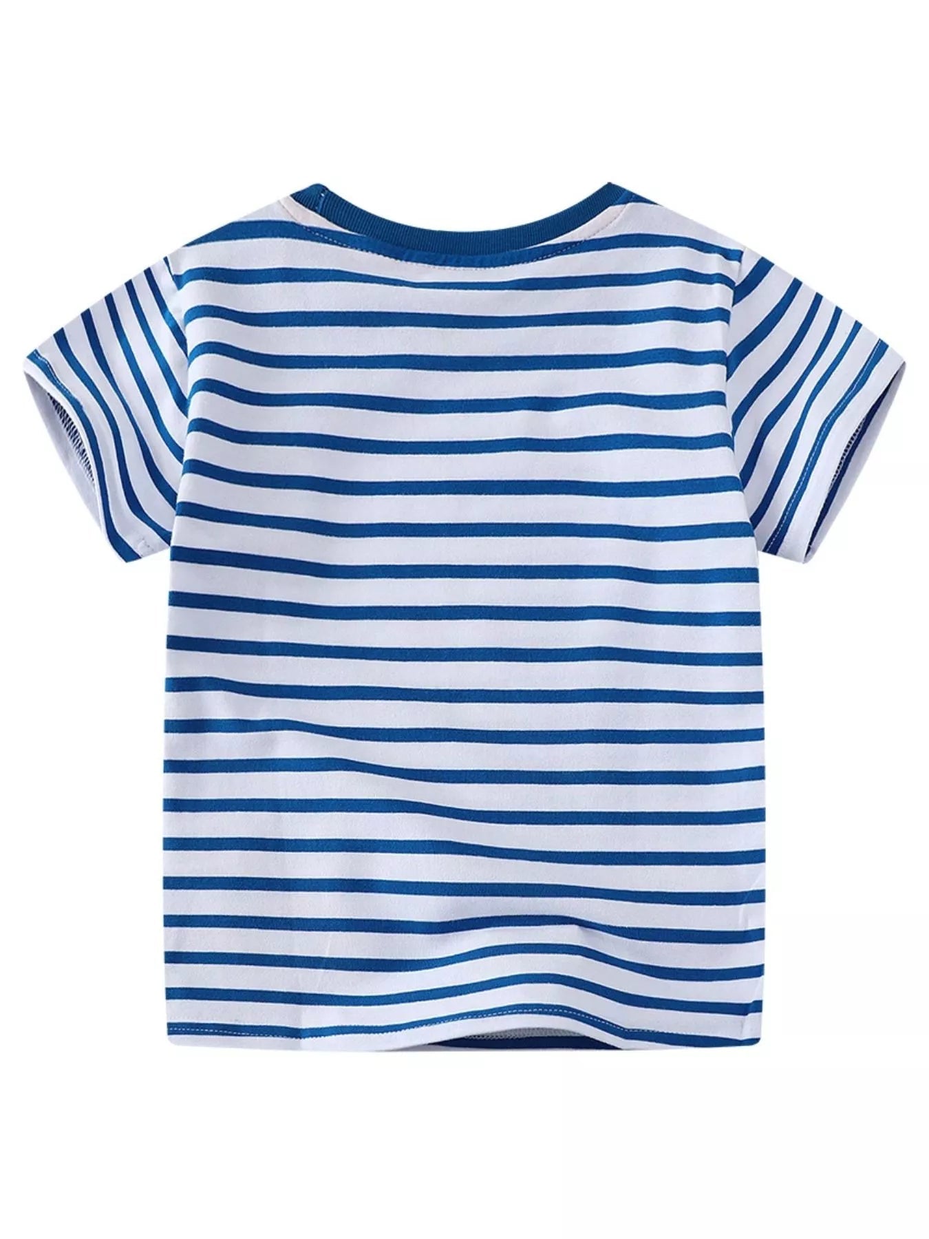 Kids' Dino Striped Tee | Premium Cotton | Stylish Design - Peacock Blue-2T- - PBNJ FASHIONS