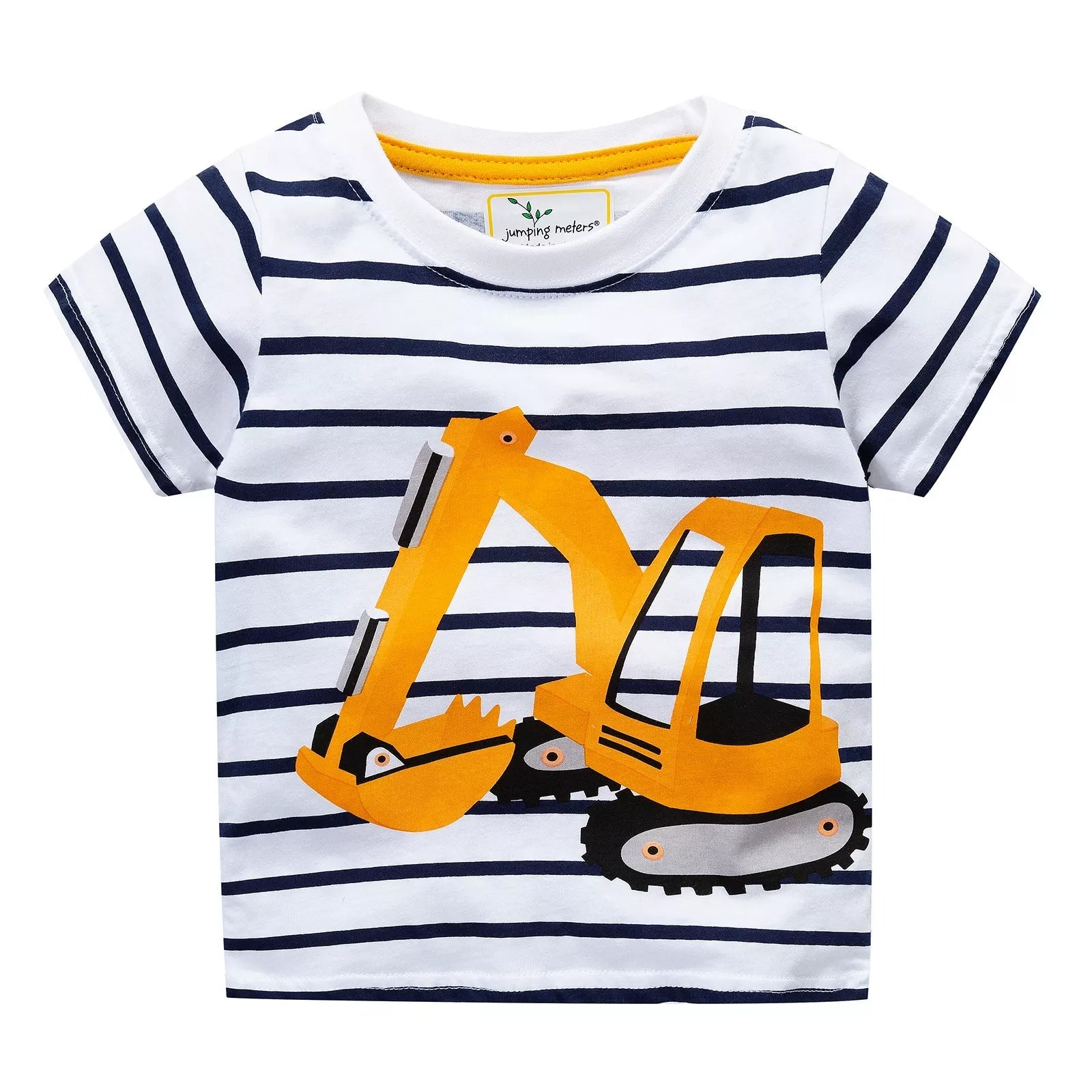 Kids Striped Excavator T-Shirt: Comfortable and Stylish Cotton Tee for Children - White-2T- - PBNJ FASHIONS