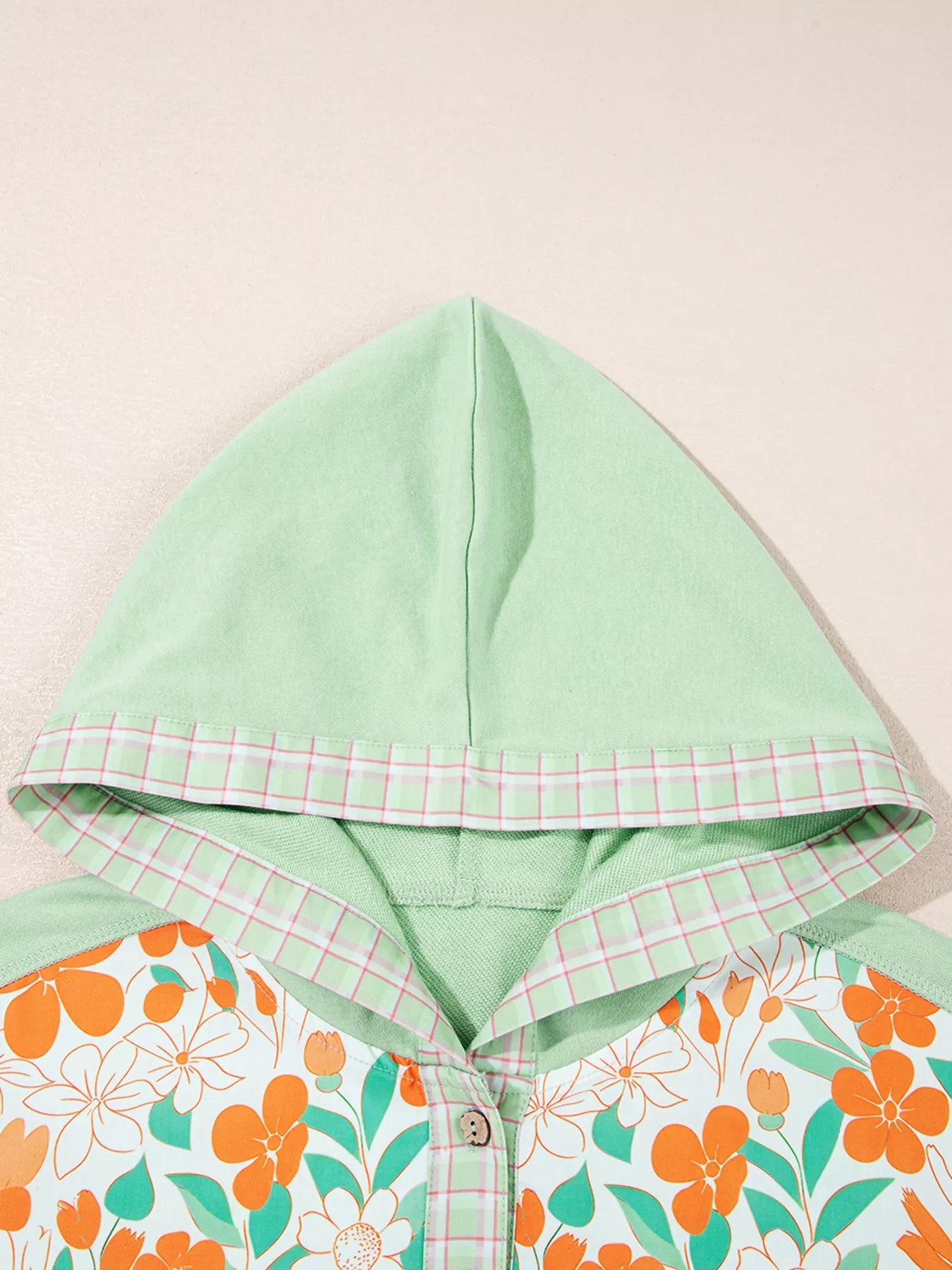 Lace Floral Patchwork Half Button Hooded Top - PBNJ FASHIONS