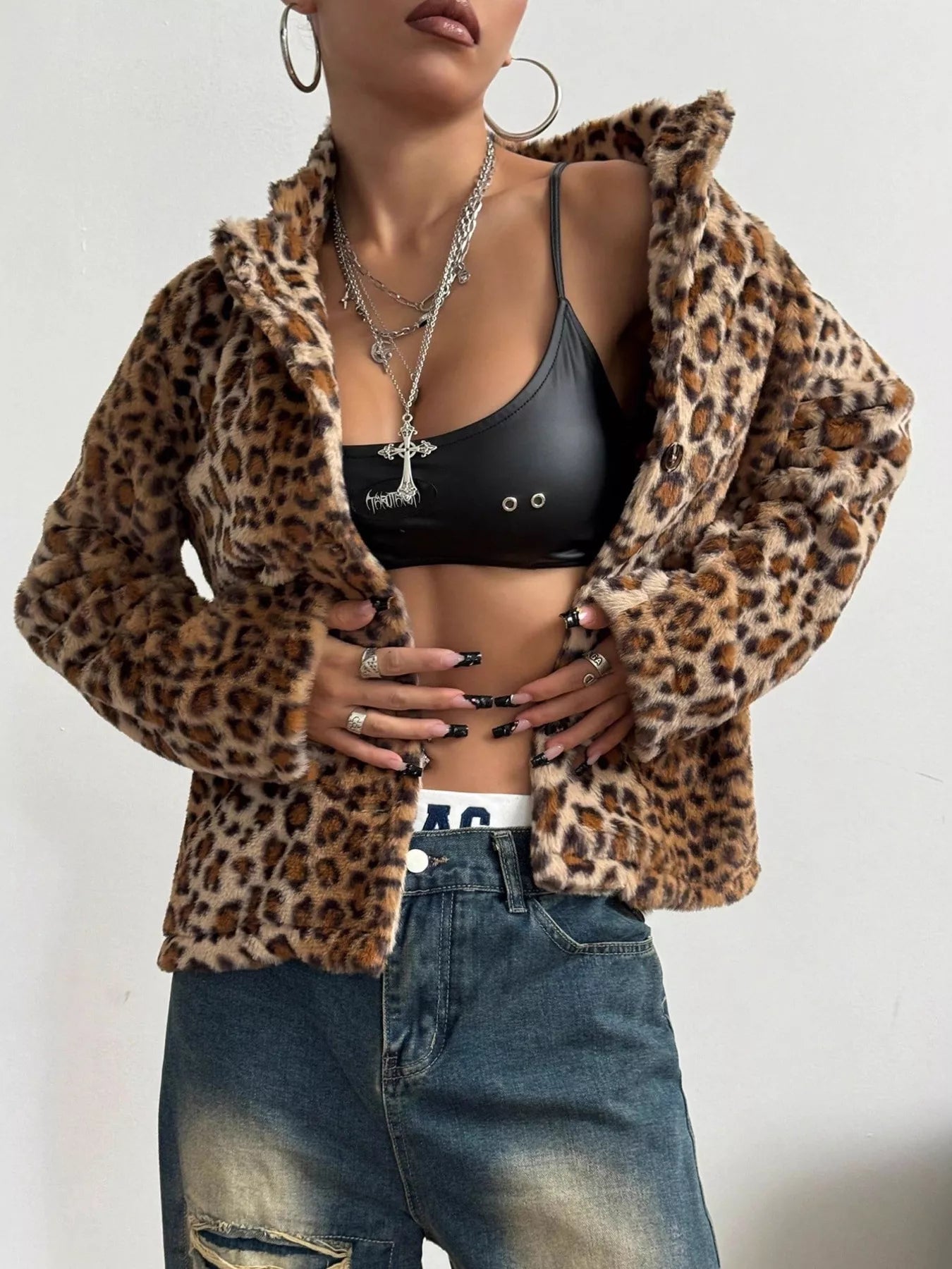 Leopard Button Up Faux Fur Outerwear - PBNJ FASHIONS