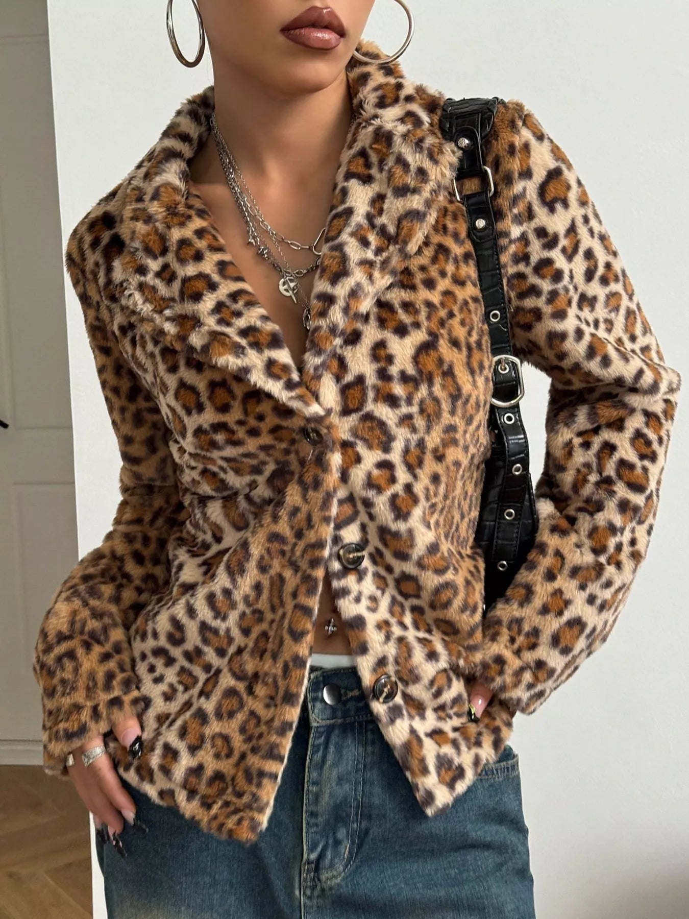 Leopard Button Up Faux Fur Outerwear - PBNJ FASHIONS