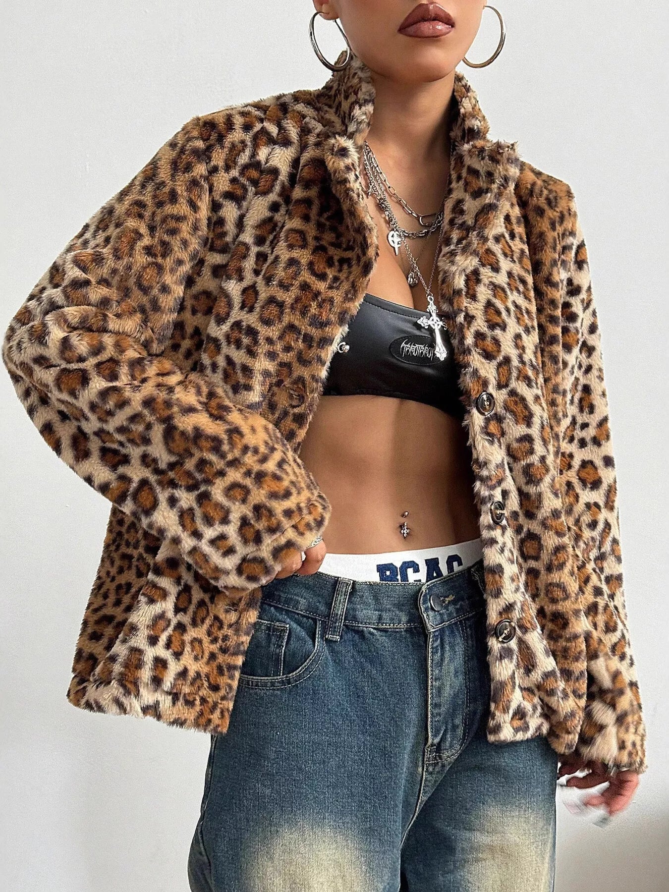 Leopard Button Up Faux Fur Outerwear - PBNJ FASHIONS