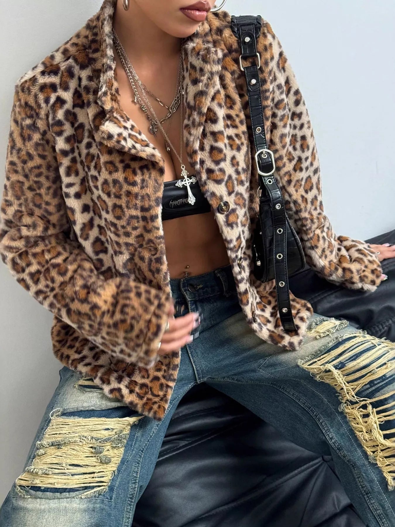 Leopard Button Up Faux Fur Outerwear - PBNJ FASHIONS
