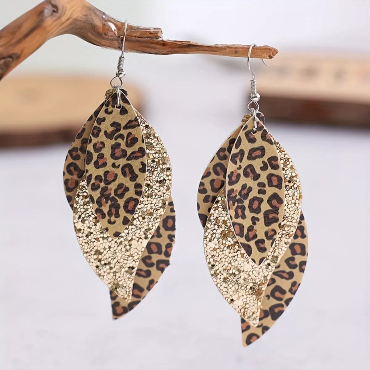 Leopard Print Leather Leaf Drop Earrings - PBNJ FASHIONS