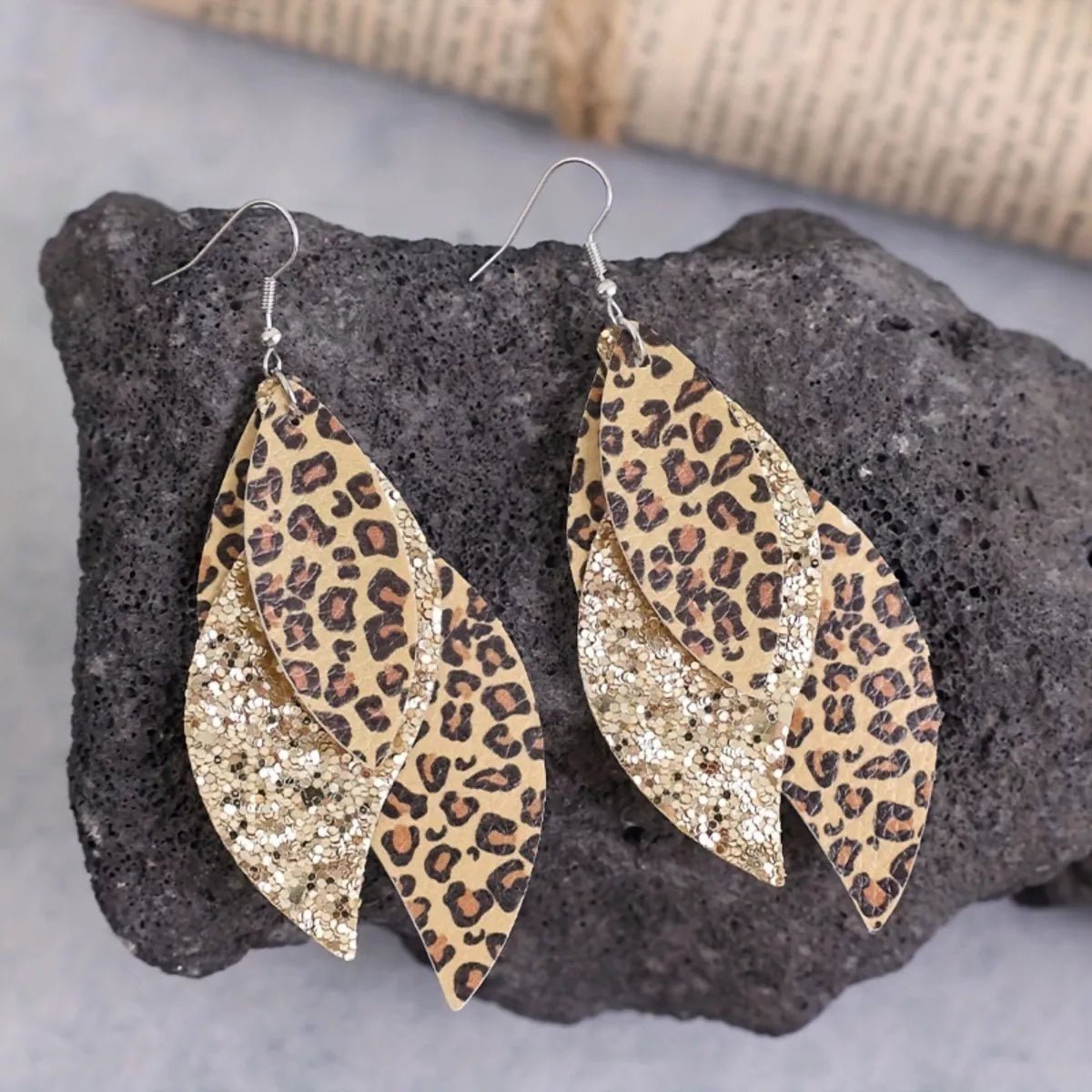 Leopard Print Leather Leaf Drop Earrings - PBNJ FASHIONS