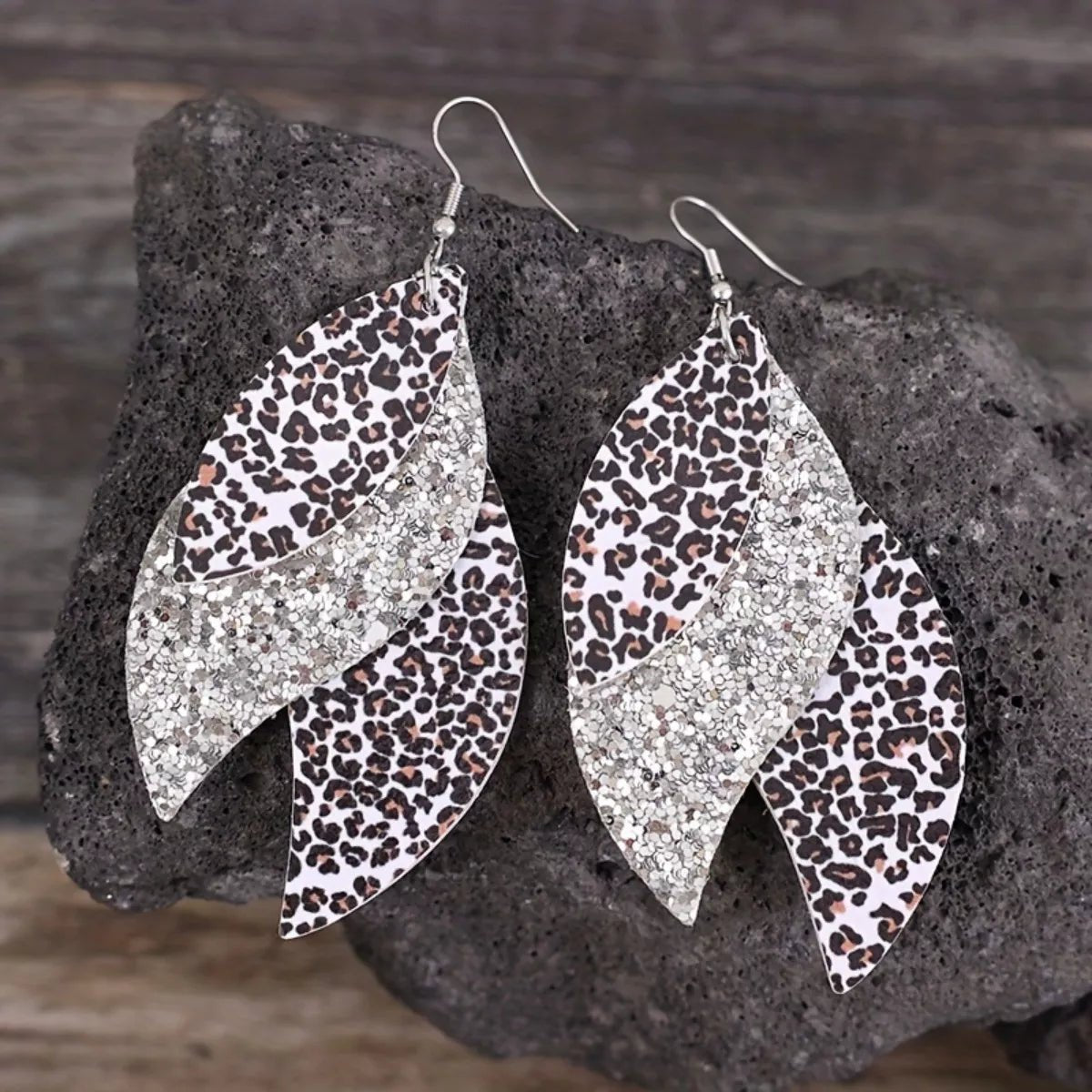Leopard Print Leather Leaf Drop Earrings - PBNJ FASHIONS