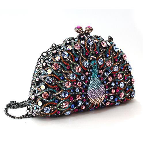 LO2370 - Ruthenium White Metal Clutch with Top Grade Crystal  in Multi Color-1