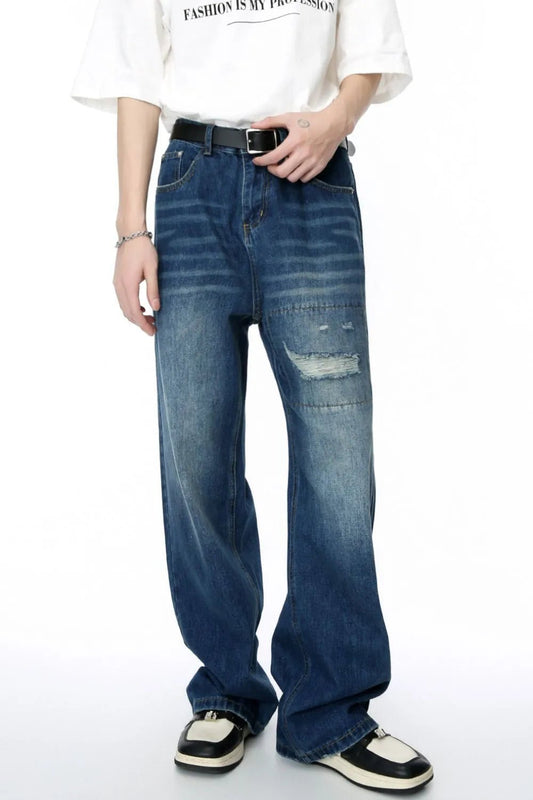 Men's Distressed Applique Straight Jeans - PBNJ FASHIONS