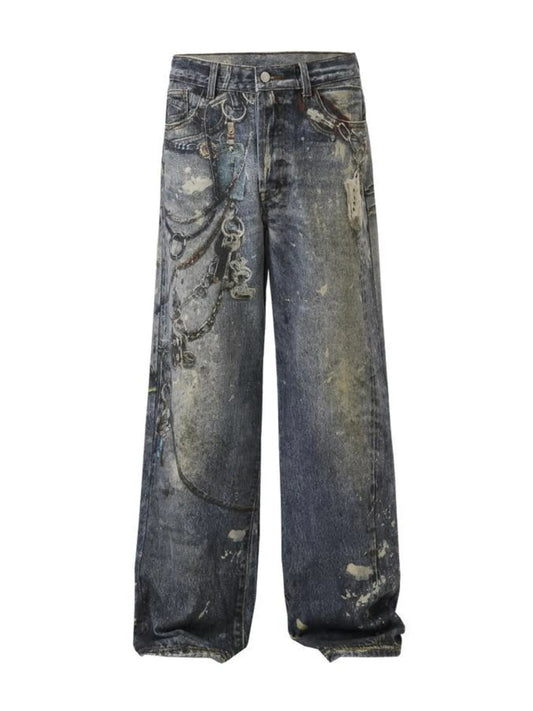 Men's Distressed Printed Wide Leg Jeans - PBNJ FASHIONS