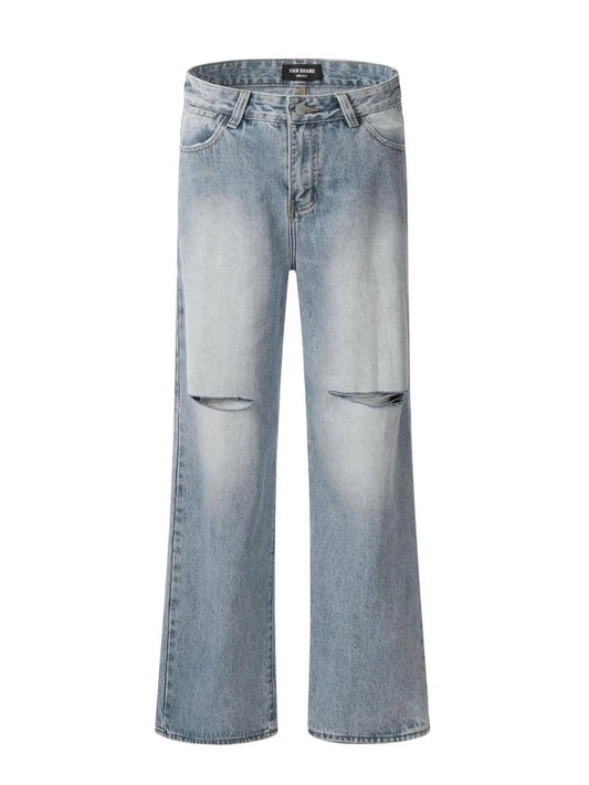 Men's Distressed Wide Leg Wash Jeans - PBNJ FASHIONS