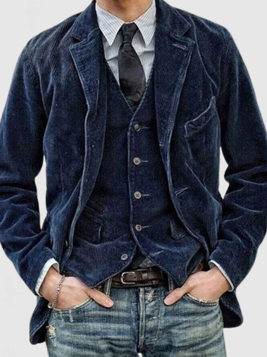 Men's Full Size Button Up Lapel Collar Corduroy Blazer Plus Size - PBNJ FASHIONS
