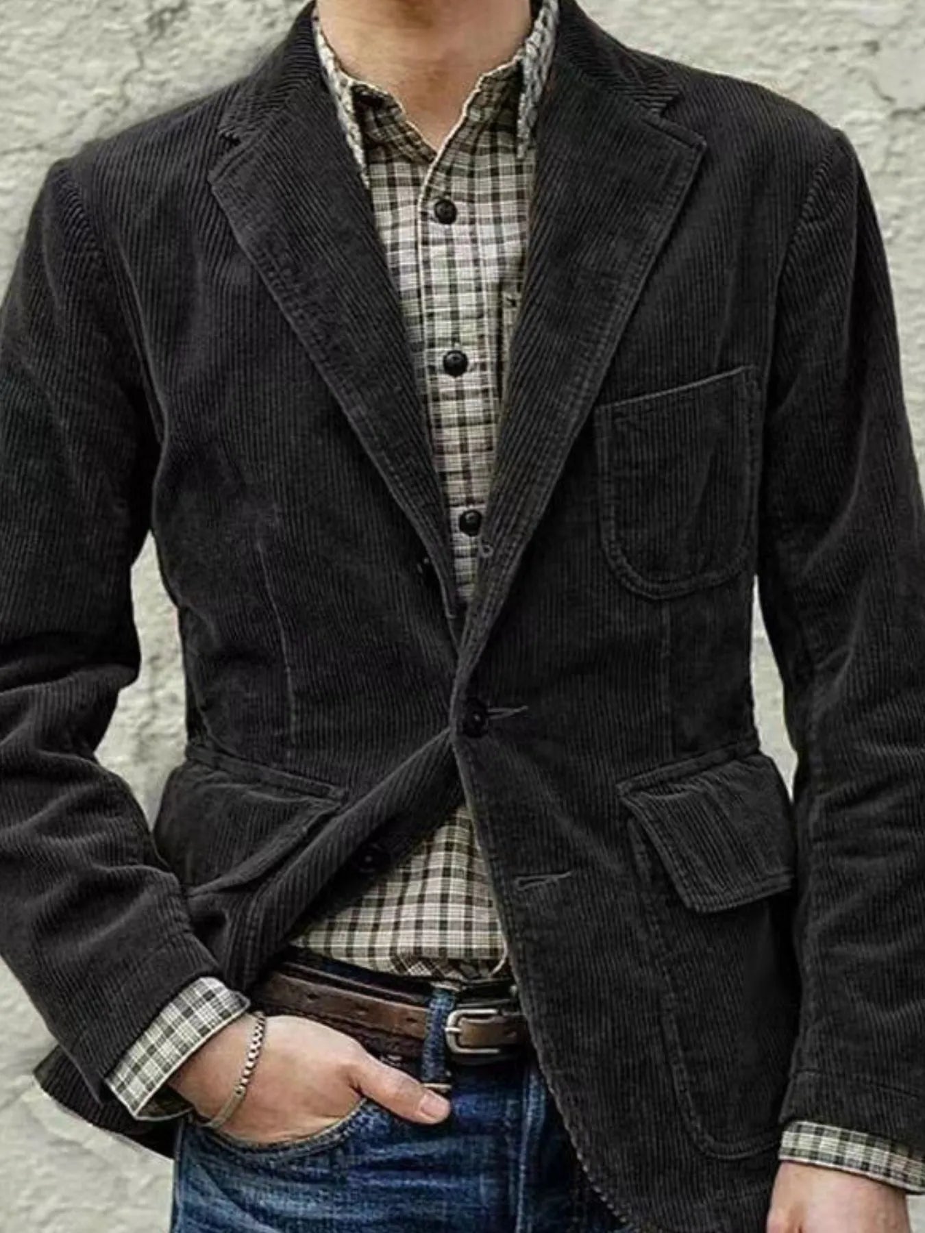 Men's Full Size Button Up Lapel Collar Corduroy Blazer Plus Size - PBNJ FASHIONS