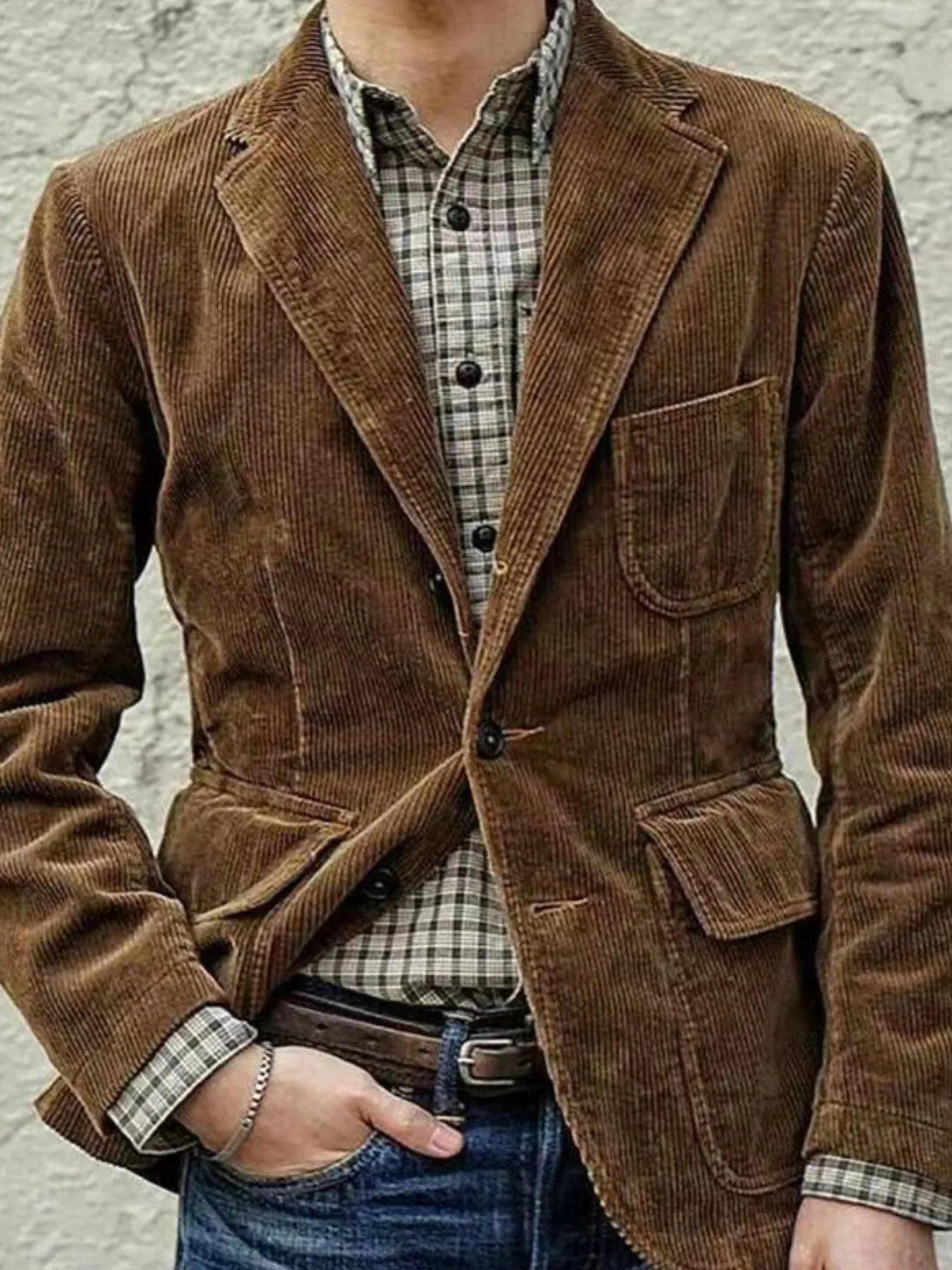 Men's Full Size Button Up Lapel Collar Corduroy Blazer Plus Size - PBNJ FASHIONS