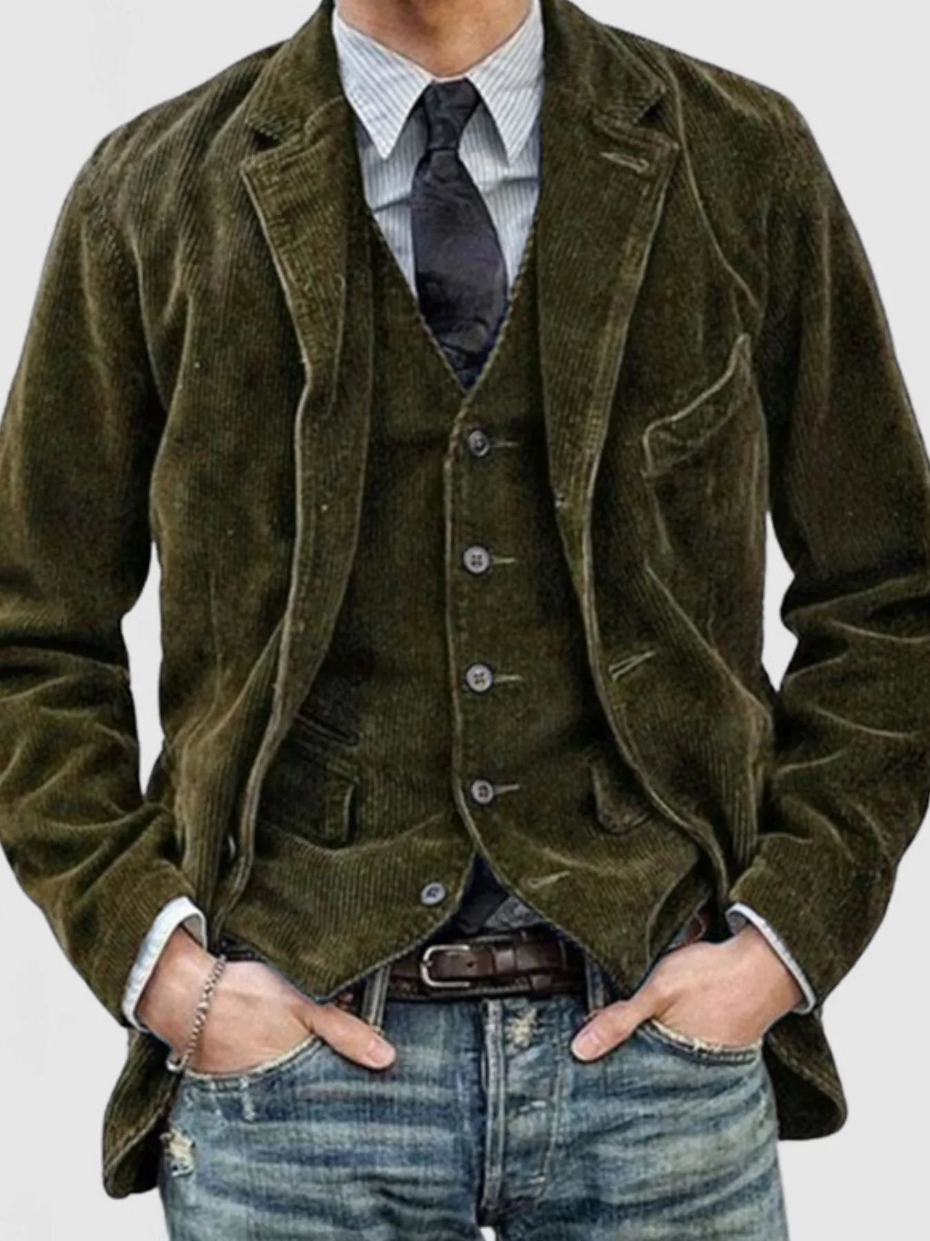 Men's Full Size Button Up Lapel Collar Corduroy Blazer Plus Size - PBNJ FASHIONS