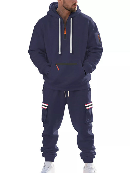 Men's Full Size Casual Half-Zip Hoodie and Cargo Pants Set Plus Size - PBNJ FASHIONS