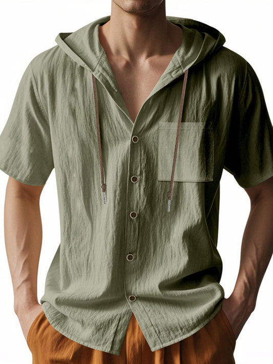 Men's Full Size Casual Hooded Short-Sleeve Shirt Plus Size - PBNJ FASHIONS