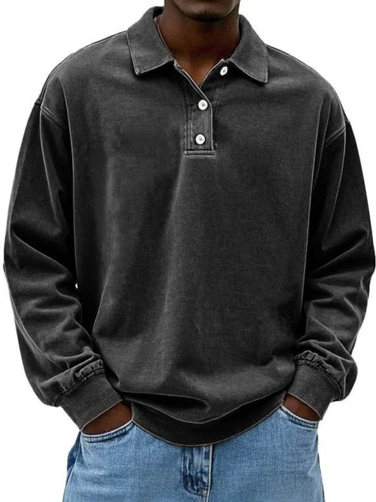 Men's Full Size Collared Neck Long Sleeve Polo Plus Size - PBNJ FASHIONS