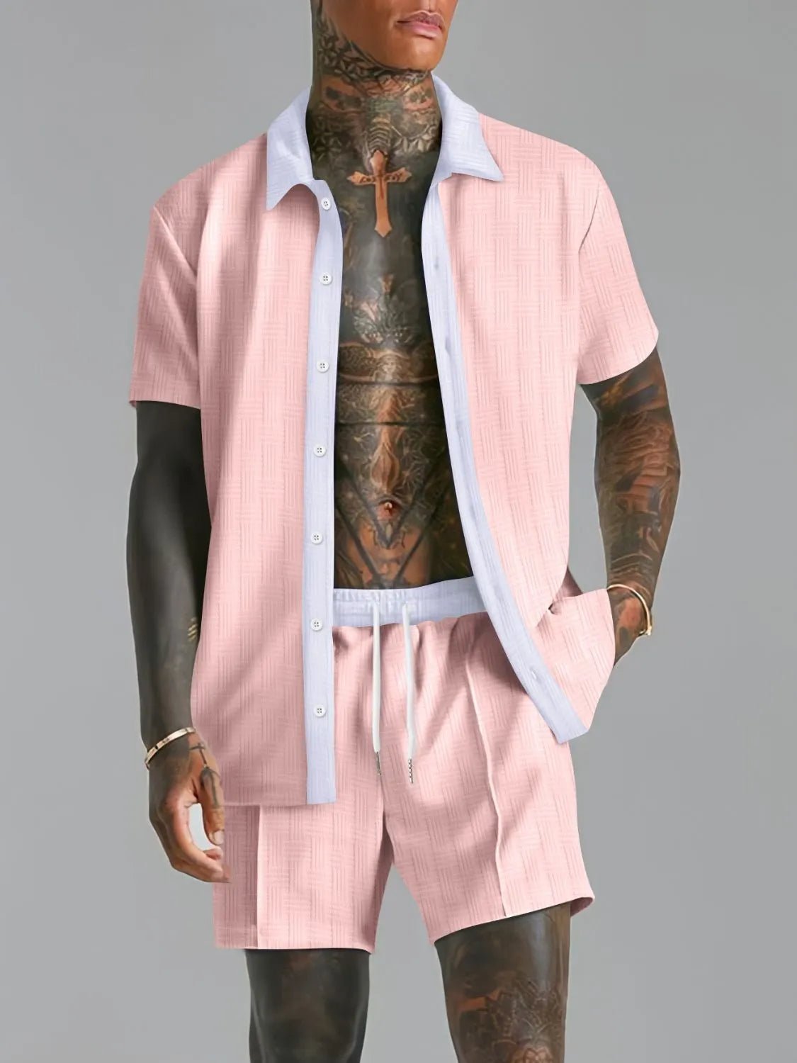 Men's Full Size Collared Neck Short Sleeve Top and Shorts Set Plus Size - PBNJ FASHIONS