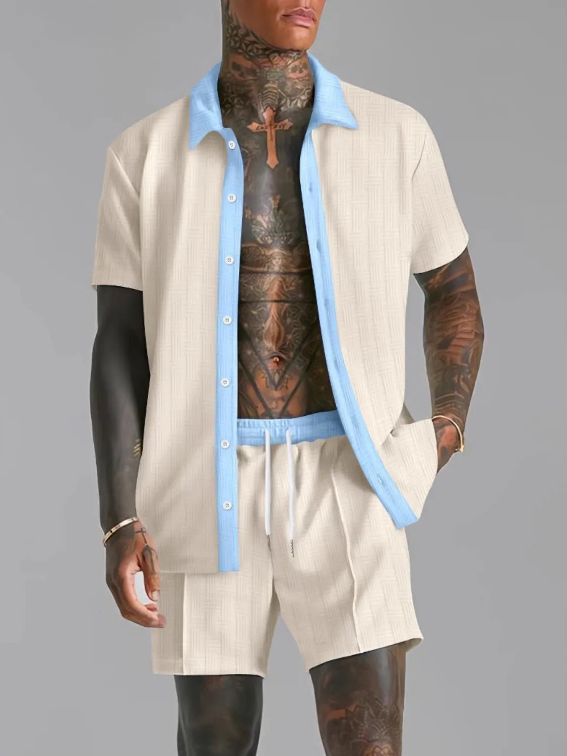 Men's Full Size Collared Neck Short Sleeve Top and Shorts Set Plus Size - PBNJ FASHIONS