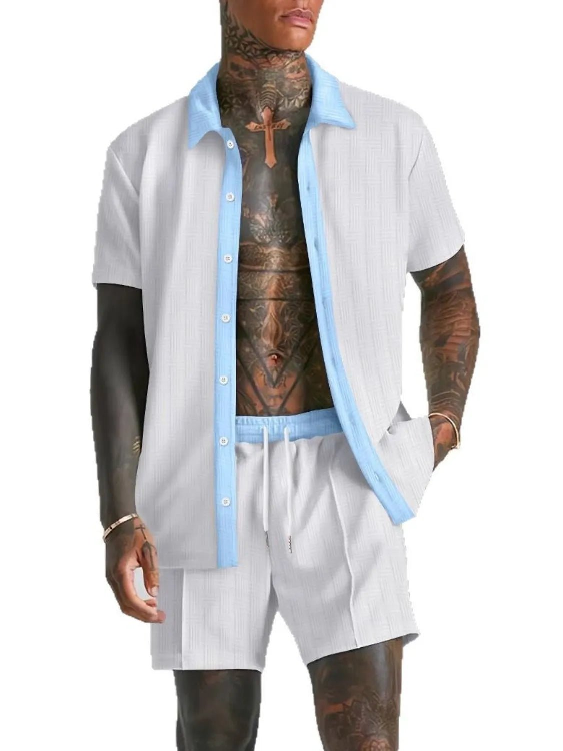Men's Full Size Collared Neck Short Sleeve Top and Shorts Set Plus Size - PBNJ FASHIONS