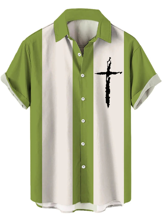 Men's Full Size Cross Casual Striped Button Up Shirt Plus Size - PBNJ FASHIONS