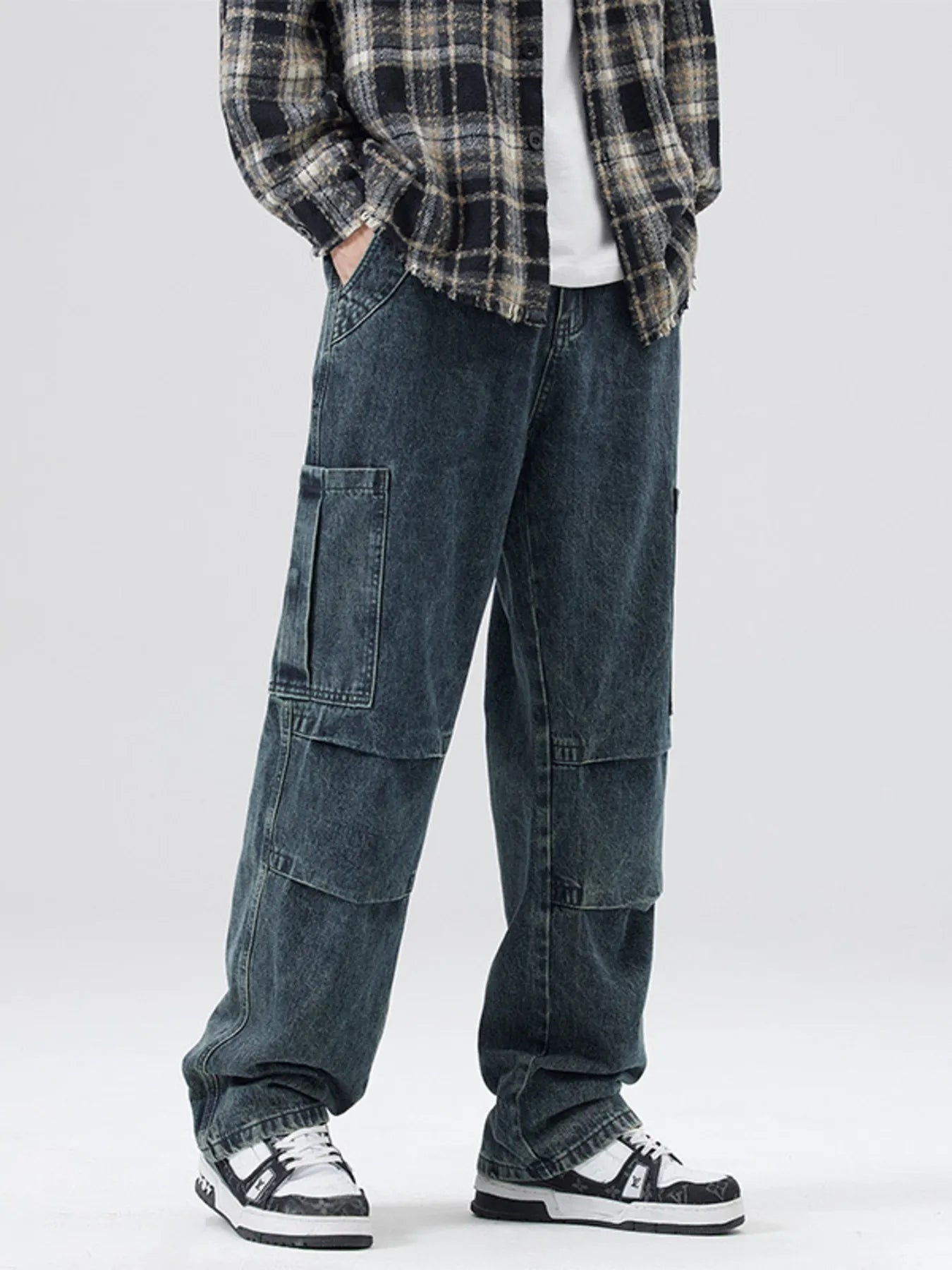 Men's Full Size Distressed Cargo Jeans Plus Size - PBNJ FASHIONS