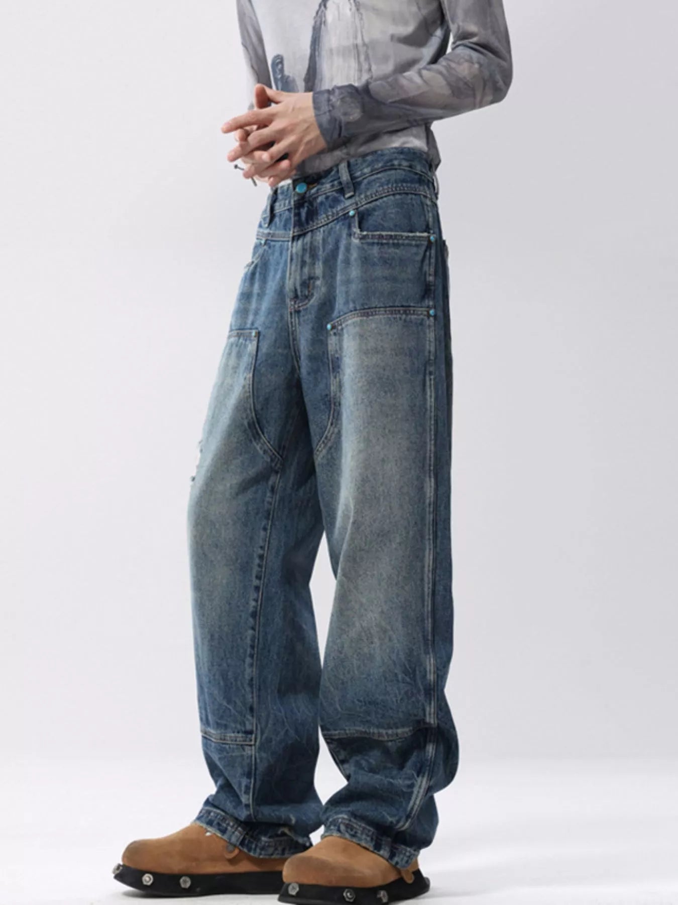 Men's Full Size Distressed Wide Leg Jeans Plus Size - PBNJ FASHIONS