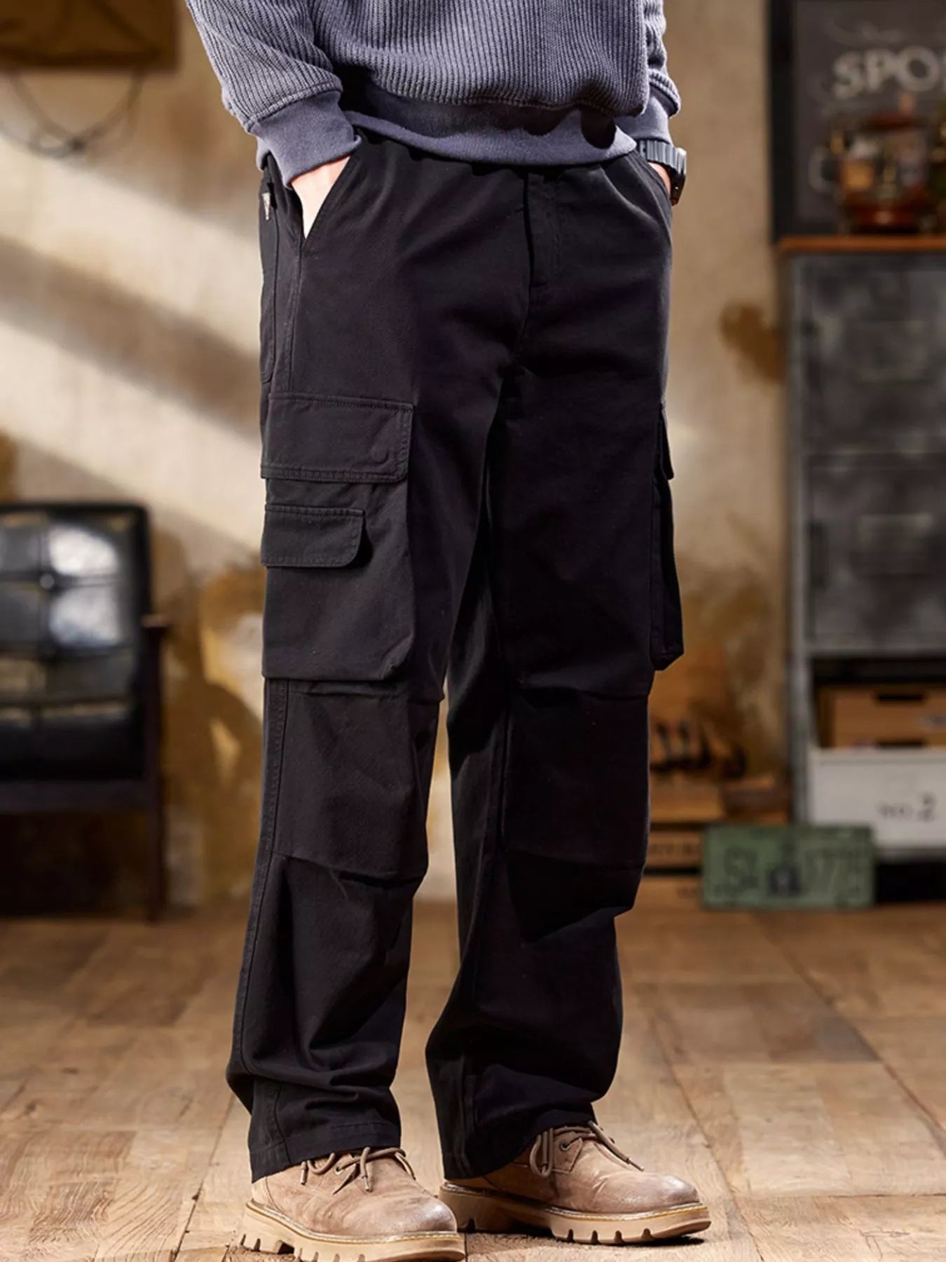 Men's Full Size Elastic Waist Cargo Pants Plus Size - PBNJ FASHIONS