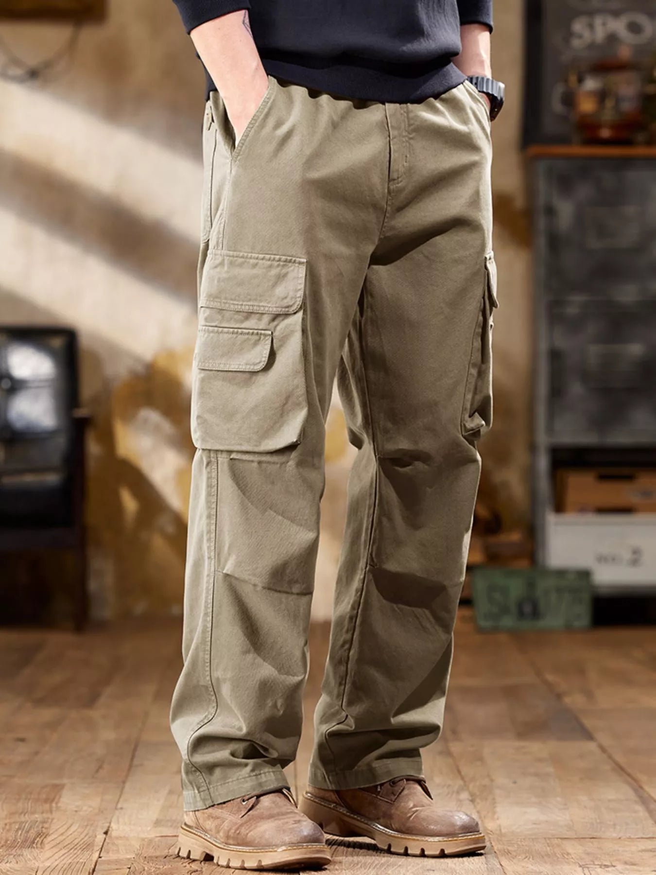 Men's Full Size Elastic Waist Cargo Pants Plus Size - PBNJ FASHIONS