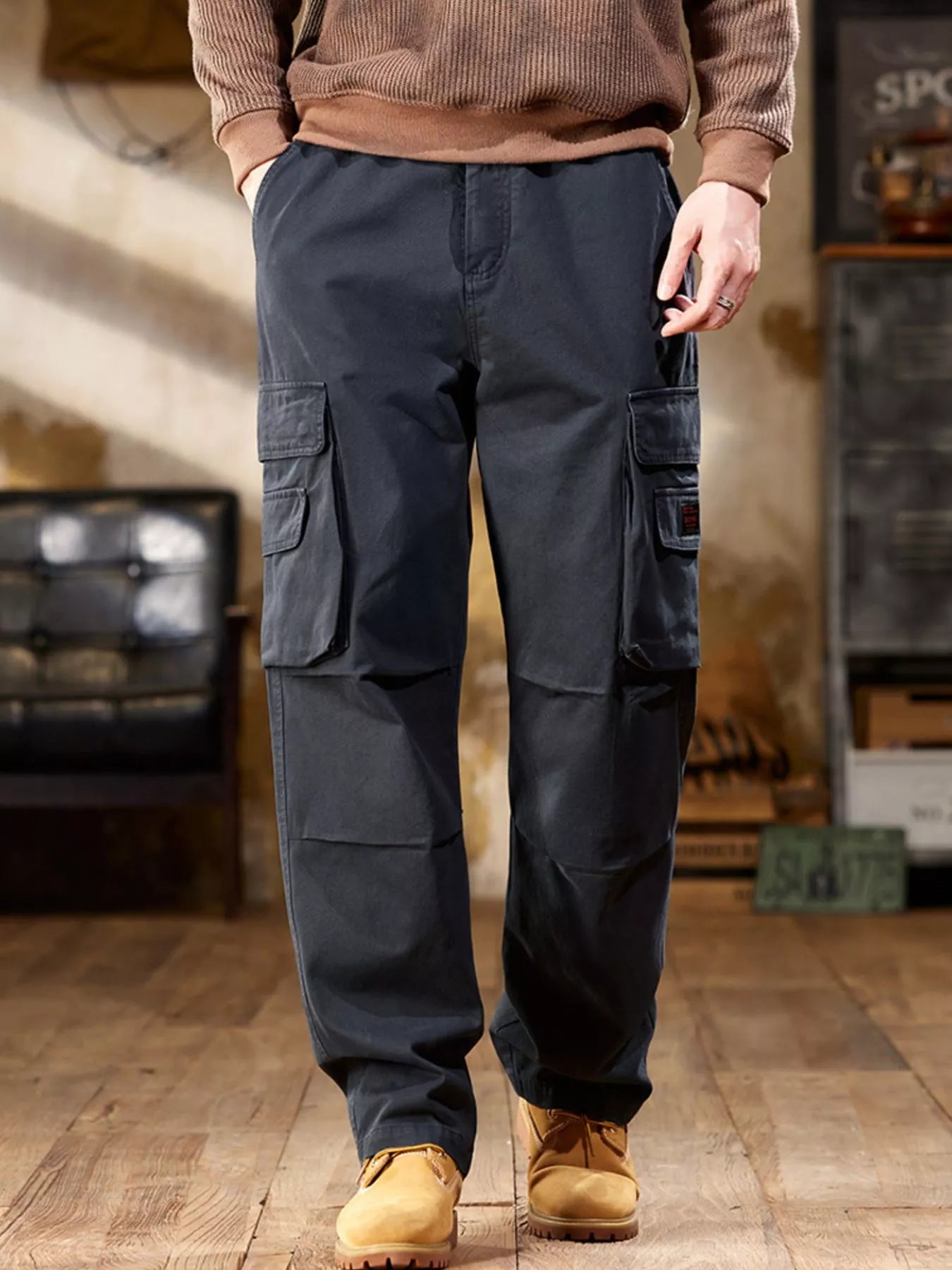 Men's Full Size Elastic Waist Cargo Pants Plus Size - PBNJ FASHIONS