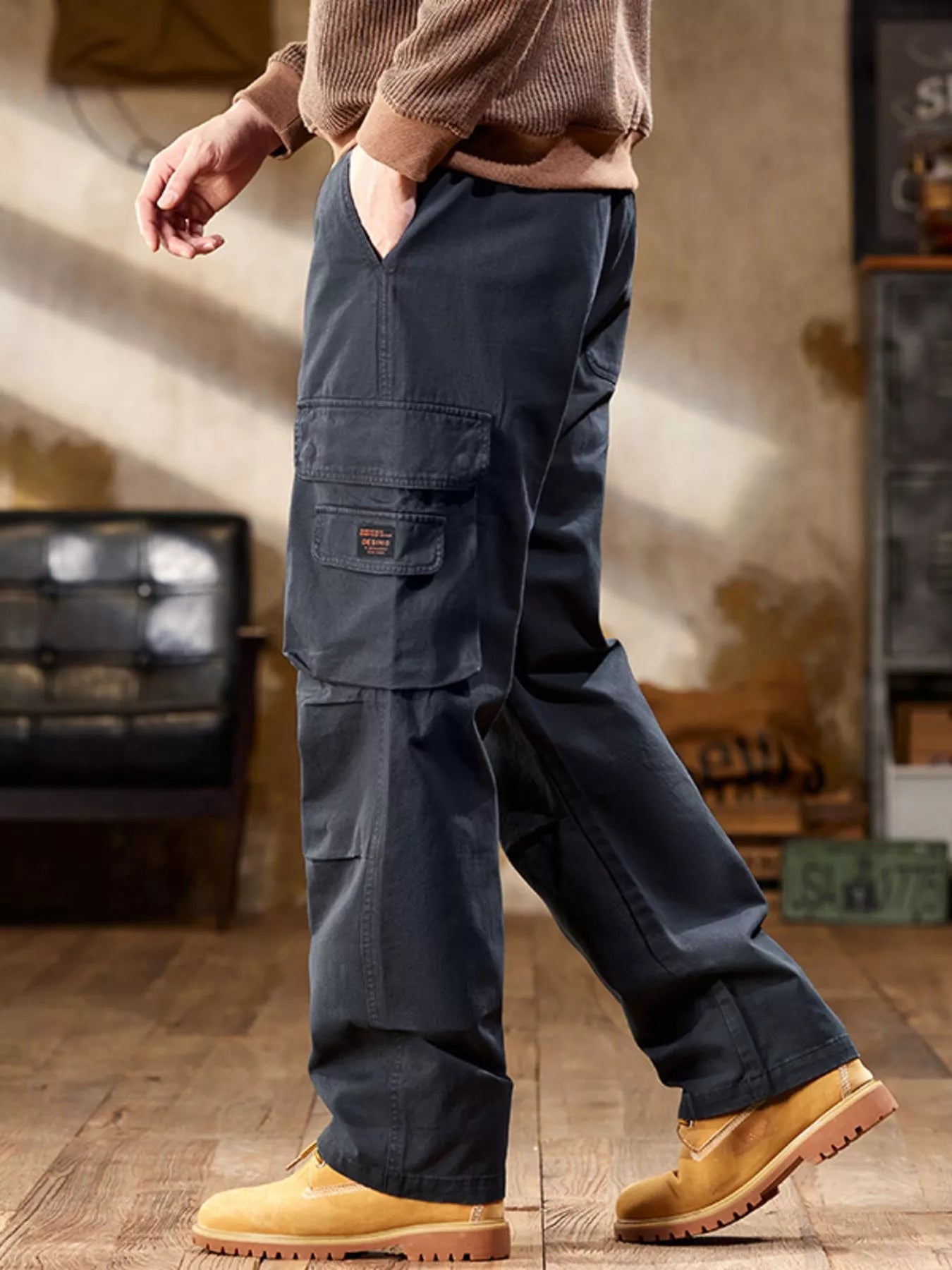 Men's Full Size Elastic Waist Cargo Pants Plus Size - PBNJ FASHIONS