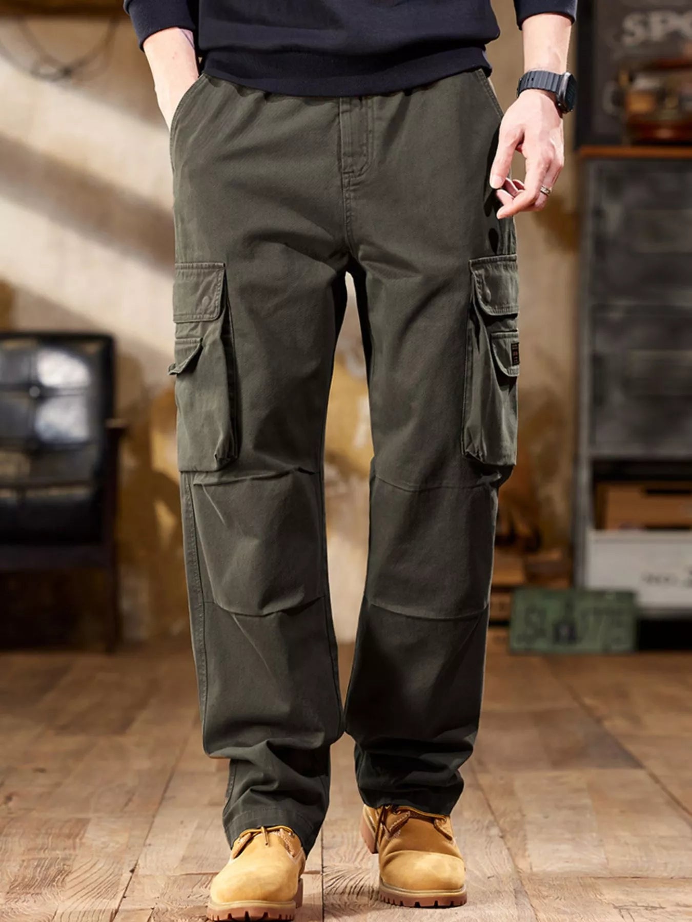 Men's Full Size Elastic Waist Cargo Pants Plus Size - PBNJ FASHIONS