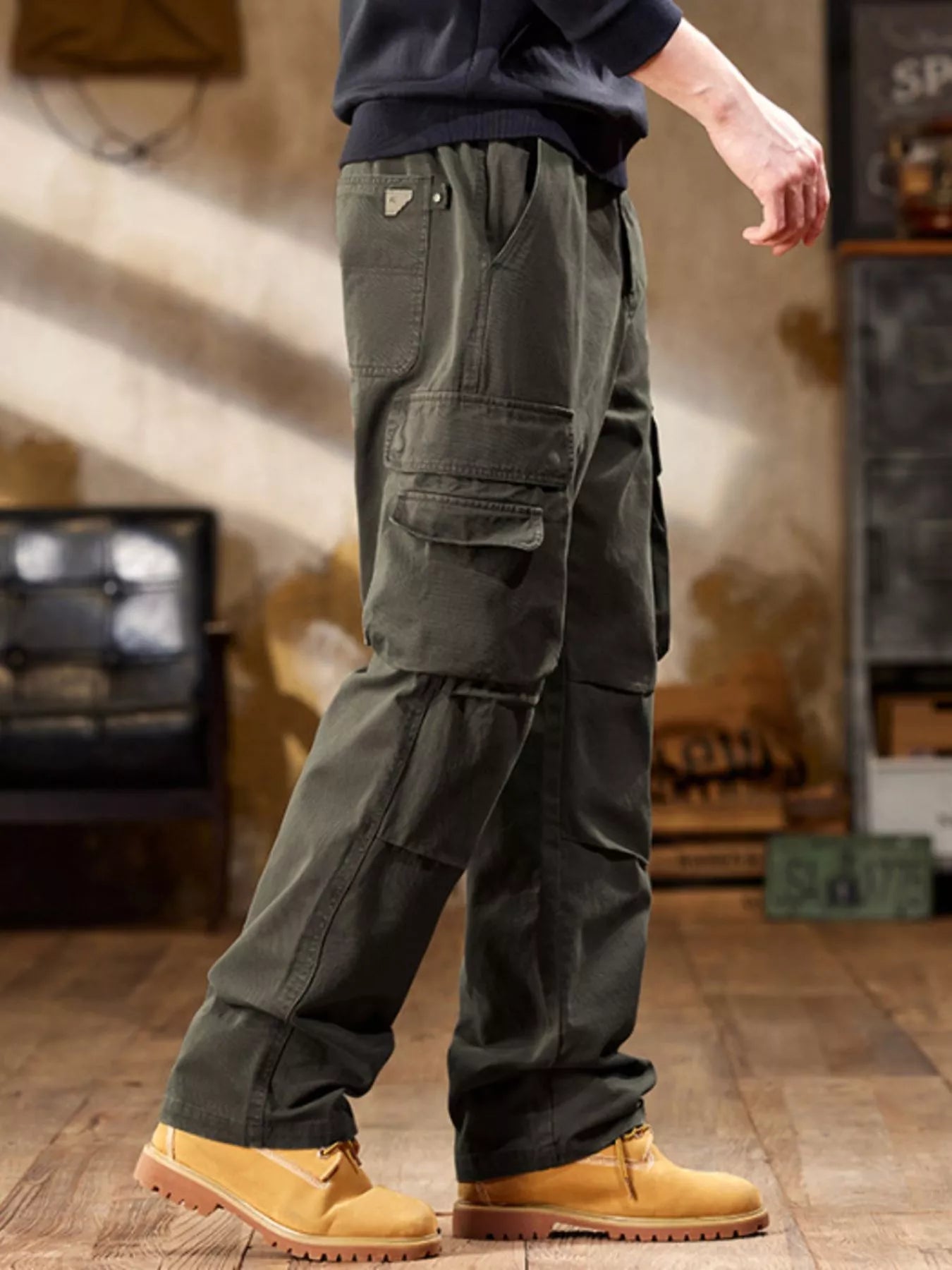 Men's Full Size Elastic Waist Cargo Pants Plus Size - PBNJ FASHIONS