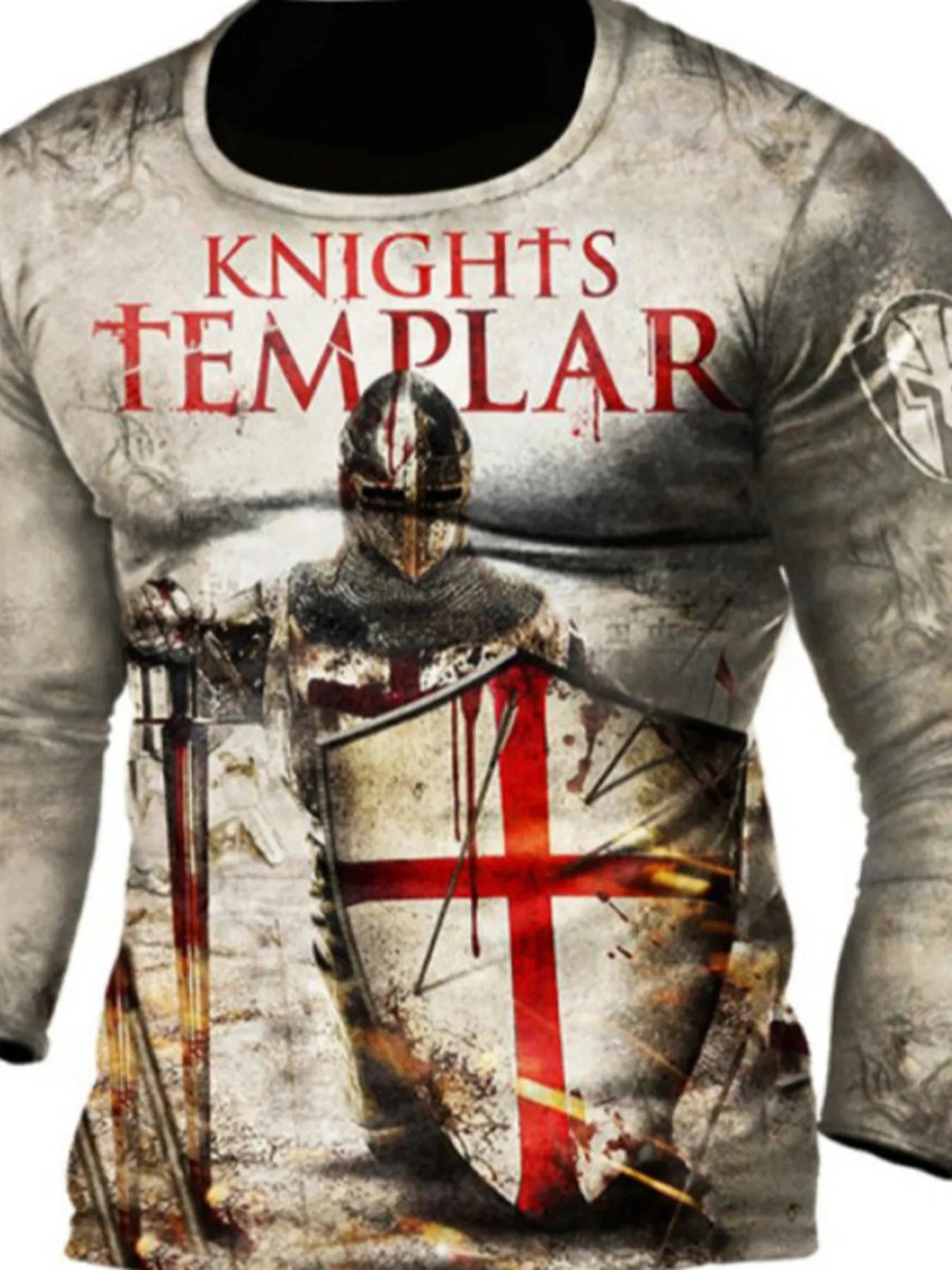 Men's Templar Graphic Long Sleeve T-Shirt | Plus Size | Full Size Knights | Cotton Blend - PBNJ FASHIONS