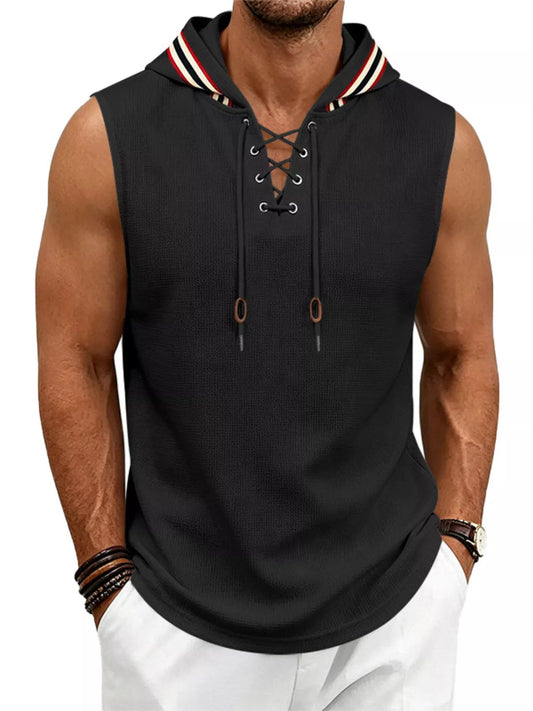 Men's Full Size Lace Up Hooded Vest Plus Size - PBNJ FASHIONS