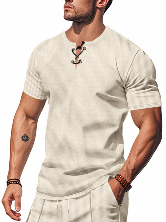 Men's Full Size Lace-Up Neck T-Shirt Plus Size - PBNJ FASHIONS